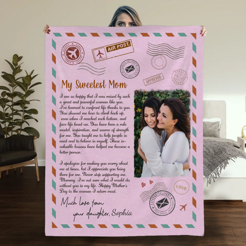 Personalized Memorial Blanket – My Sweetest Mom with Custom Photo & Name - 89Prints