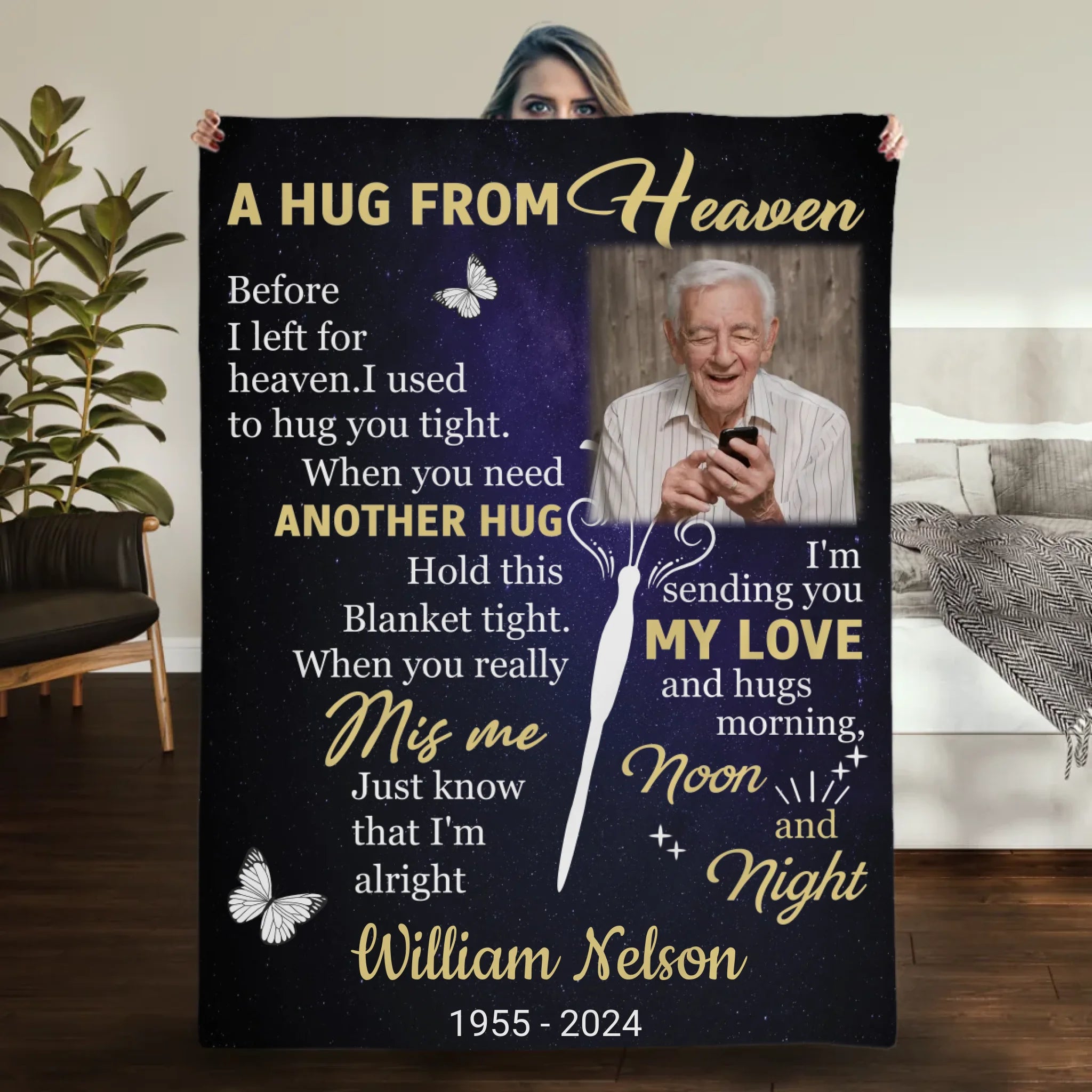 Personalized Hug from Heaven Memorial Blanket – Custom Photo & Name - 89Prints