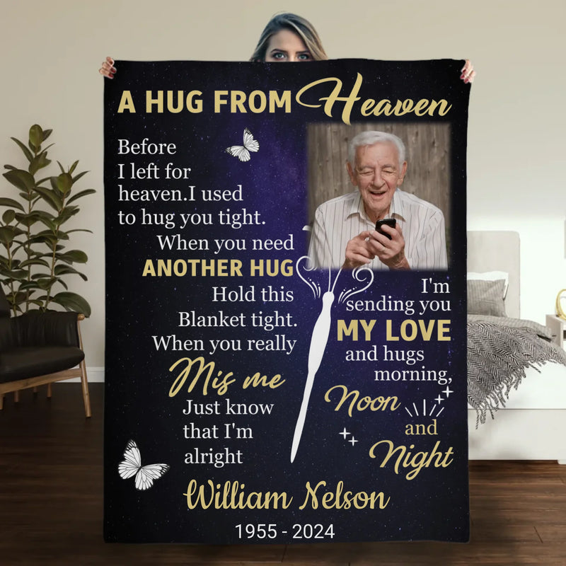 Personalized Hug from Heaven Memorial Blanket – Custom Photo & Name - 89Prints