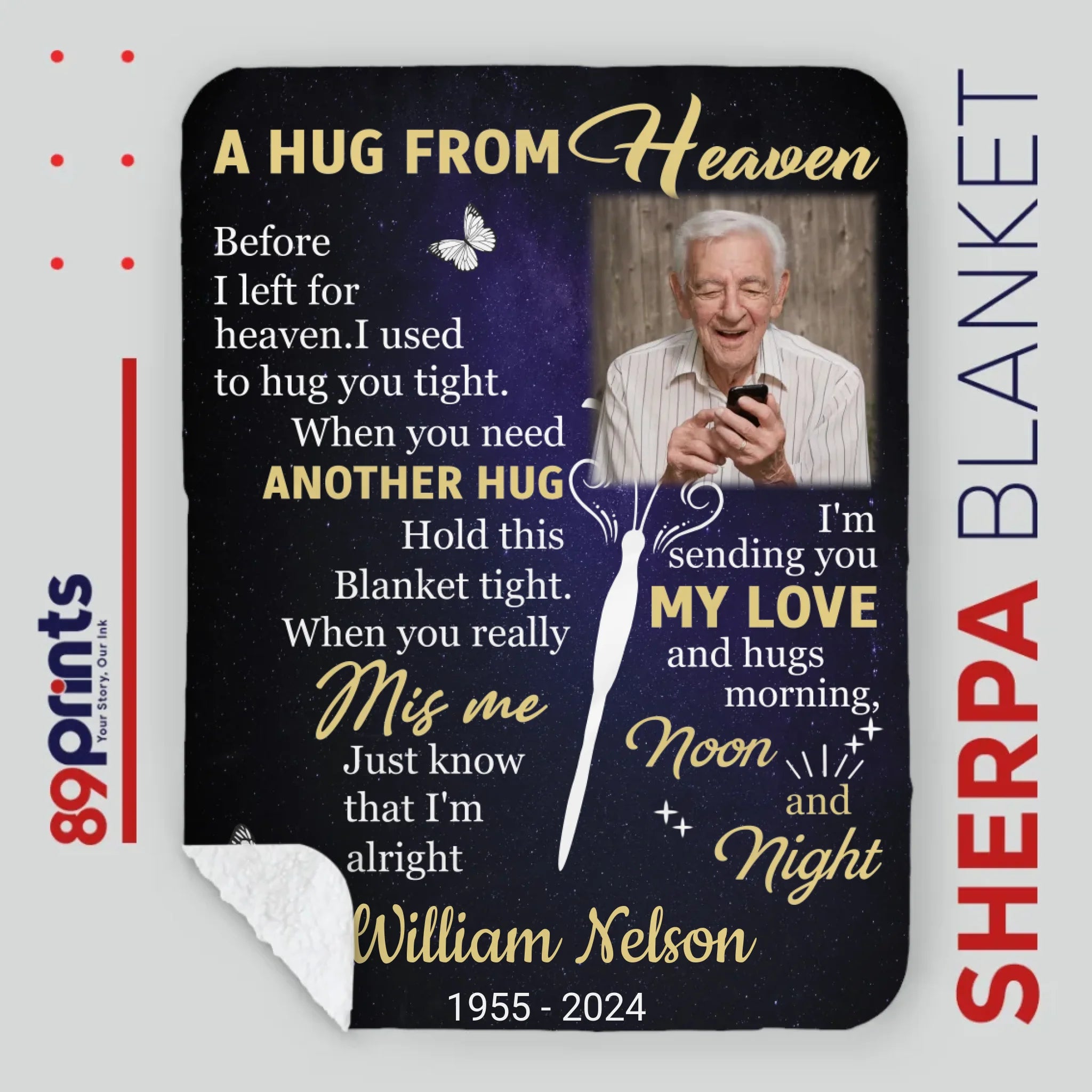 Personalized Hug from Heaven Memorial Blanket – Custom Photo & Name - 89Prints