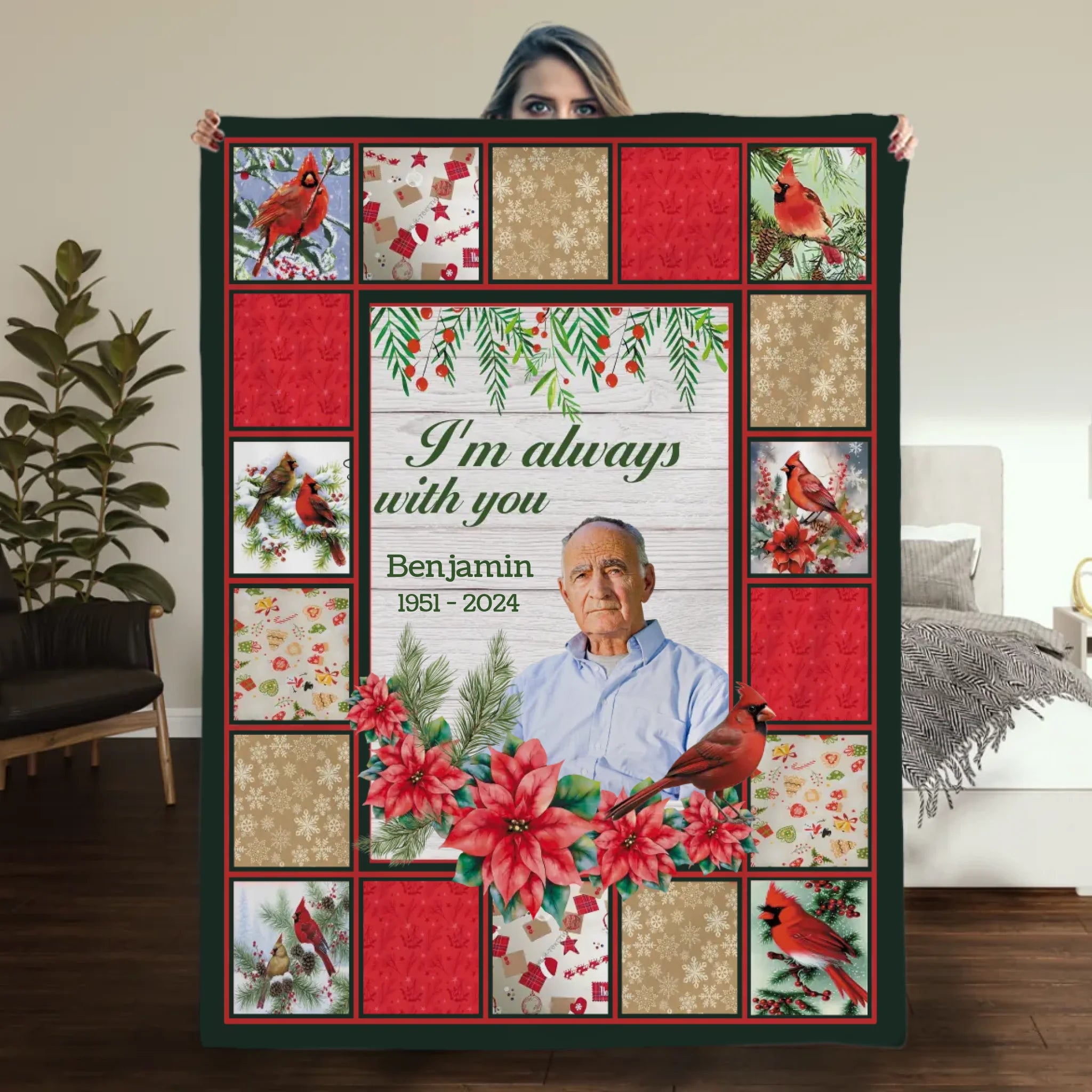 Personalized Cardinal Memorial Blanket – “I’m Always With You” Custom Photo Remembrance Gift - 89Prints