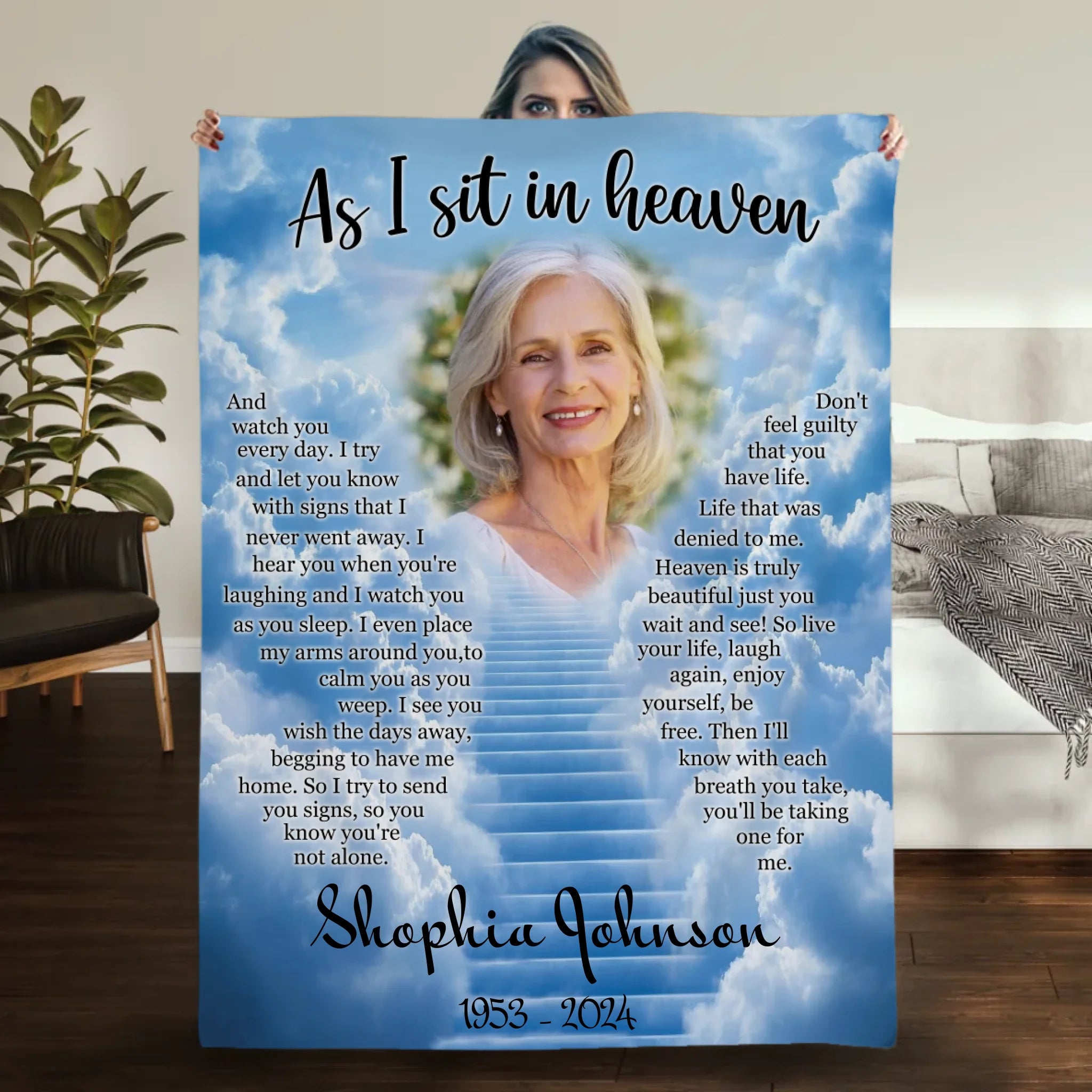 Personalized “As I Sit In Heaven” Memorial Blanket – With Photo & Name - 89Prints
