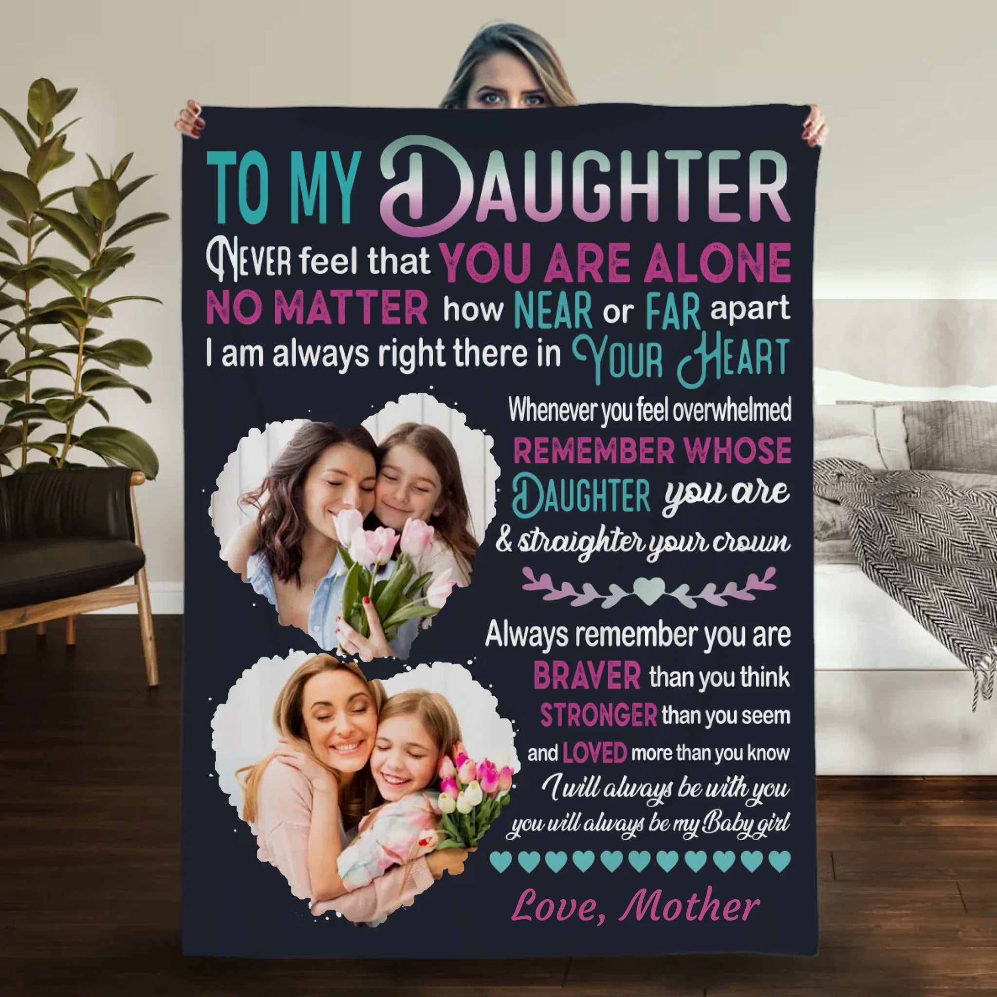 Personalized Blanket for Daughter – No Matter How Far, My Heart Is With You - 89Prints
