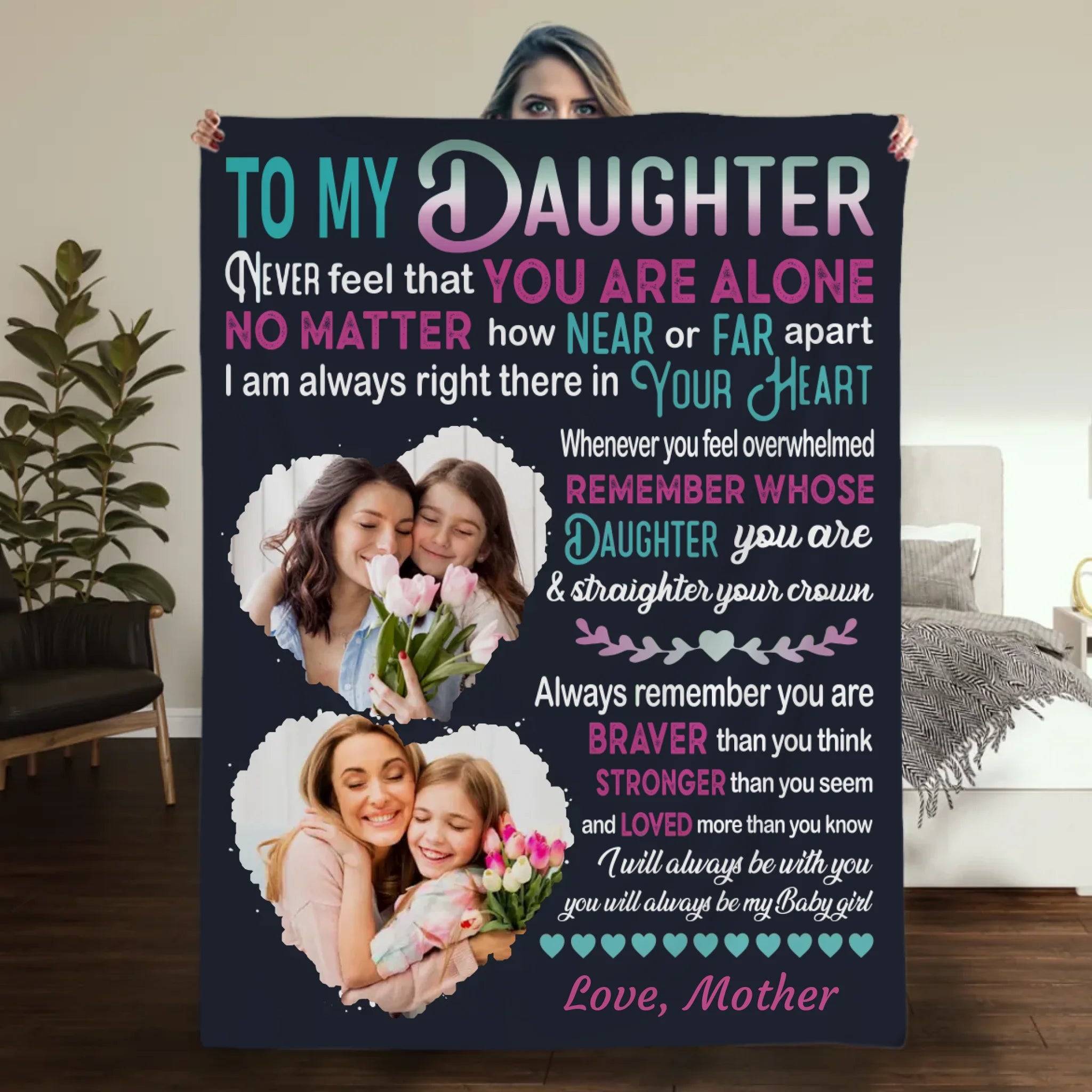 Personalized Blanket for Daughter – No Matter How Far, My Heart Is With You - 89Prints