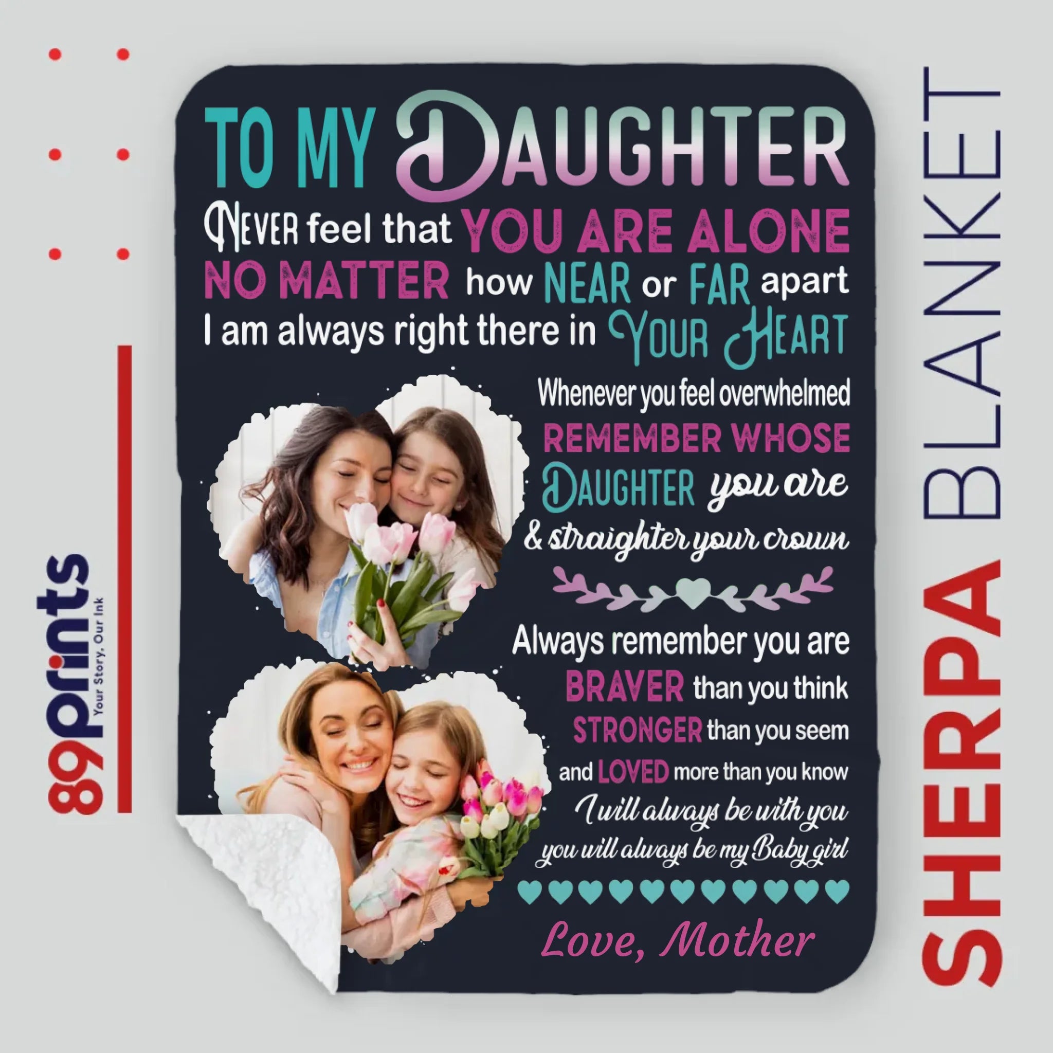 Personalized Blanket for Daughter – No Matter How Far, My Heart Is With You - 89Prints