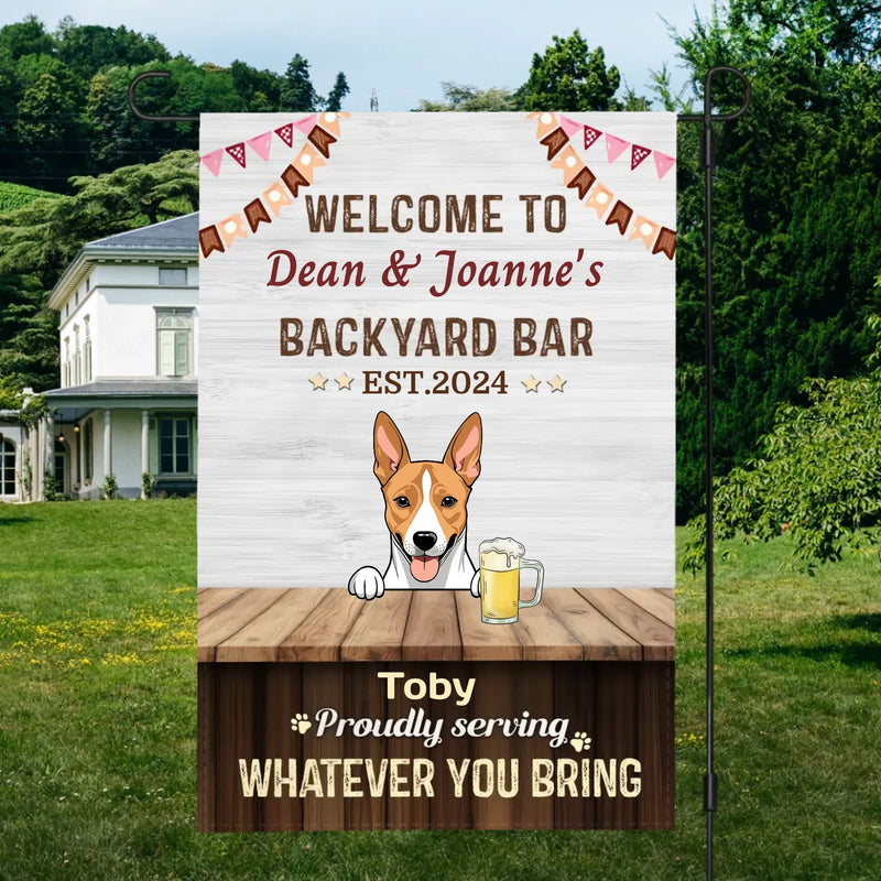 Personalized Dog Flag Backyard Bar Sign – Custom Dog Images & Names by 89Prints