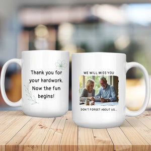 Personalized Retirement Mug Gift – “We Will Miss You” Custom Name & Photo Mug – 89Prints
