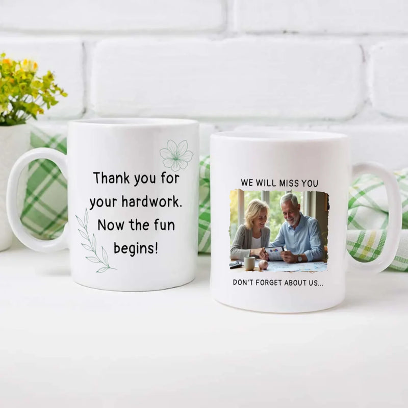 Personalized Retirement Mug Gift – “We Will Miss You” Custom Name & Photo Mug – 89Prints