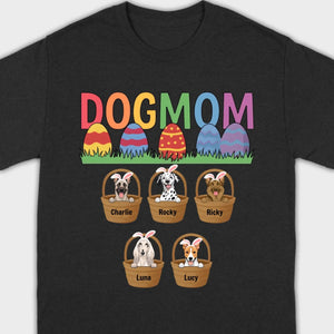 Easter Dog Lover Gift – “DOG MOM” Tee with Rainbow Letters and Eggs - 89Prints