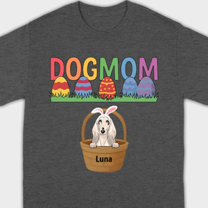 Easter Dog Lover Gift – “DOG MOM” Tee with Rainbow Letters and Eggs - 89Prints