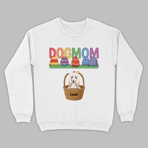 Easter Dog Lover Gift – “DOG MOM” Tee with Rainbow Letters and Eggs - 89Prints