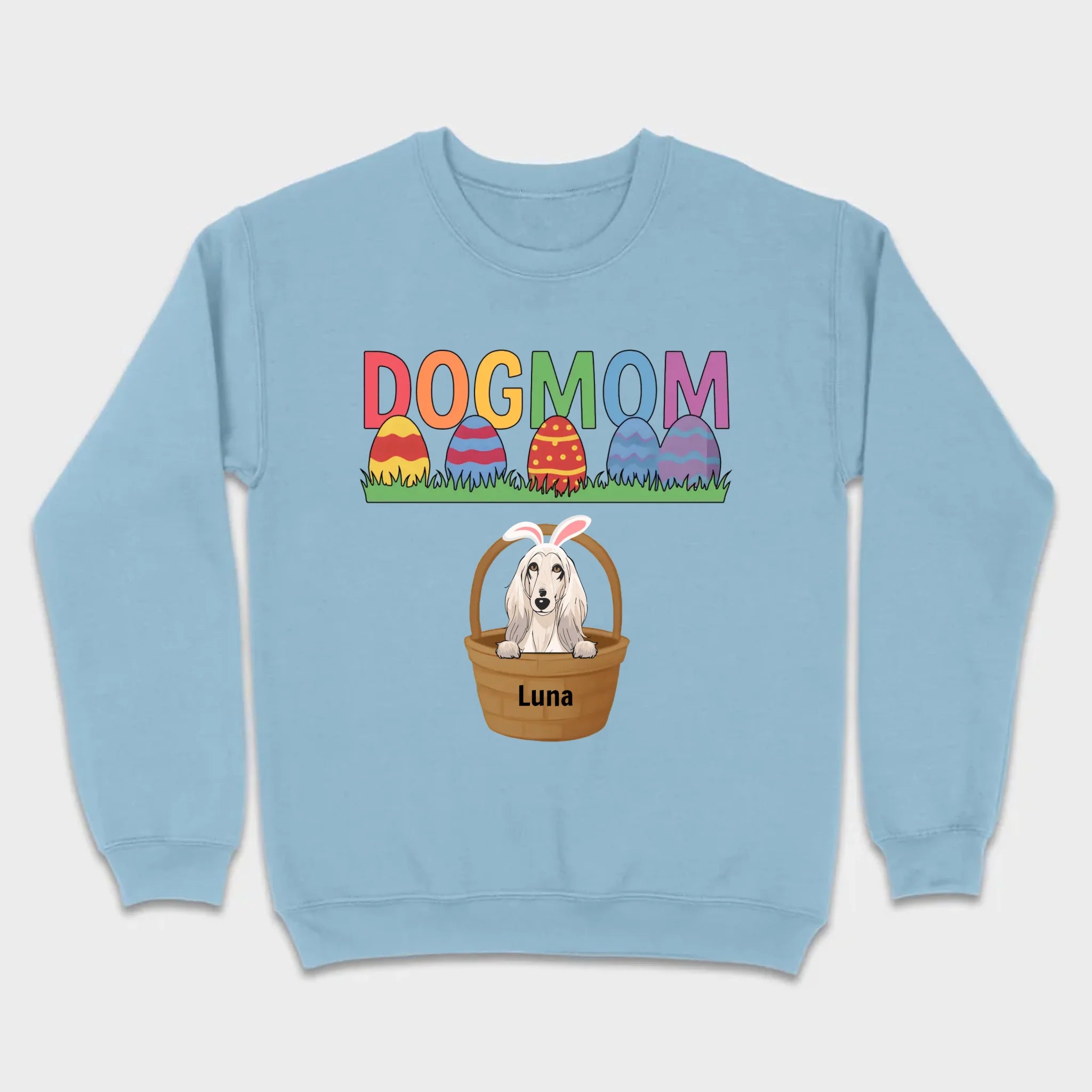 Easter Dog Lover Gift – “DOG MOM” Tee with Rainbow Letters and Eggs - 89Prints