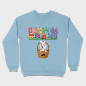 Easter Dog Lover Gift – “DOG MOM” Tee with Rainbow Letters and Eggs - 89Prints