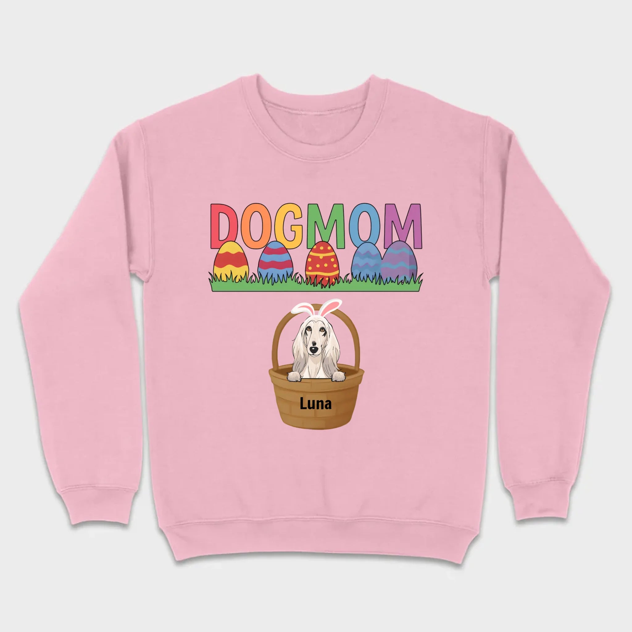 Easter Dog Lover Gift – “DOG MOM” Tee with Rainbow Letters and Eggs - 89Prints