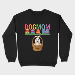 Easter Dog Lover Gift – “DOG MOM” Tee with Rainbow Letters and Eggs - 89Prints