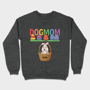 Easter Dog Lover Gift – “DOG MOM” Tee with Rainbow Letters and Eggs - 89Prints