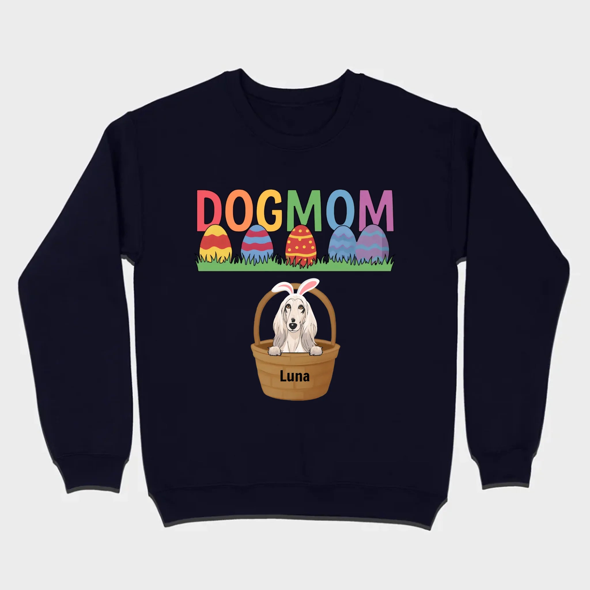 Easter Dog Lover Gift – “DOG MOM” Tee with Rainbow Letters and Eggs - 89Prints