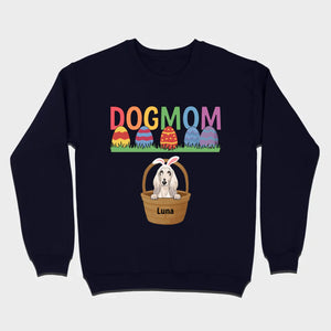 Easter Dog Lover Gift – “DOG MOM” Tee with Rainbow Letters and Eggs - 89Prints
