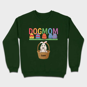 Easter Dog Lover Gift – “DOG MOM” Tee with Rainbow Letters and Eggs - 89Prints