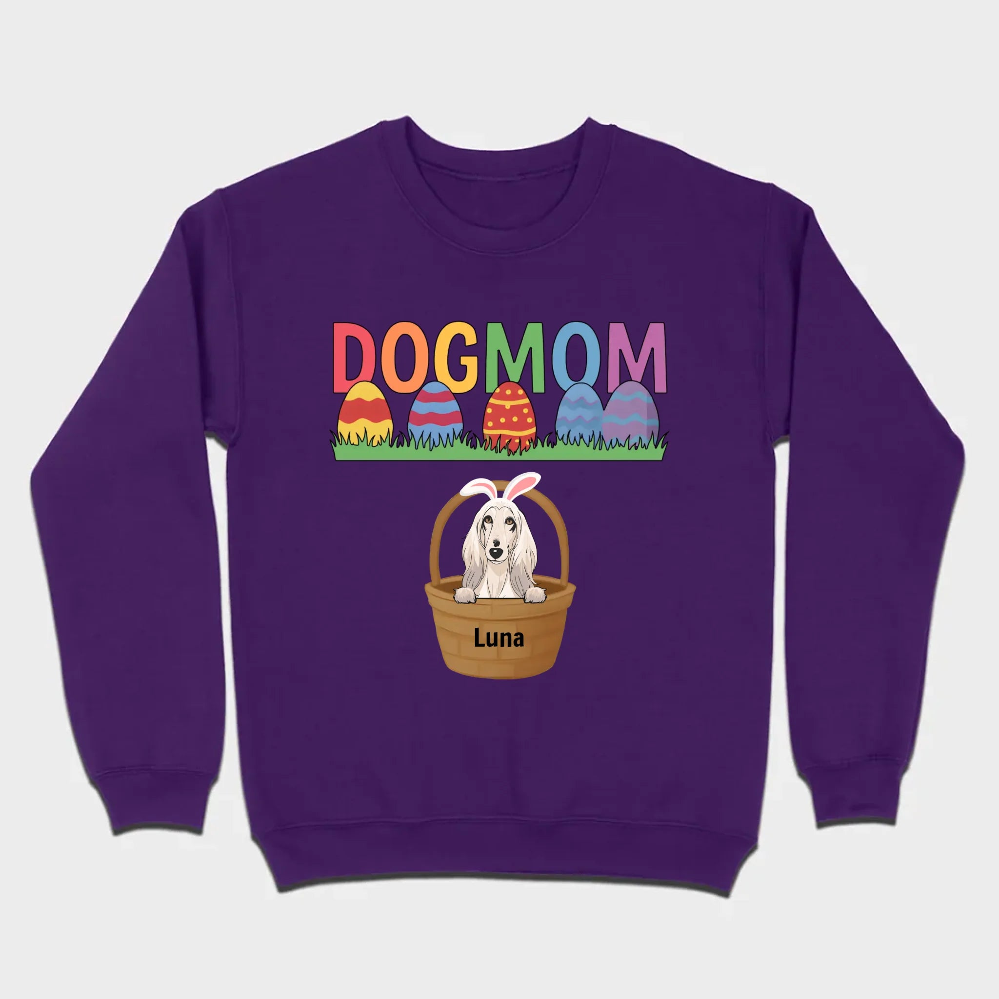 Easter Dog Lover Gift – “DOG MOM” Tee with Rainbow Letters and Eggs - 89Prints