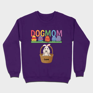 Easter Dog Lover Gift – “DOG MOM” Tee with Rainbow Letters and Eggs - 89Prints
