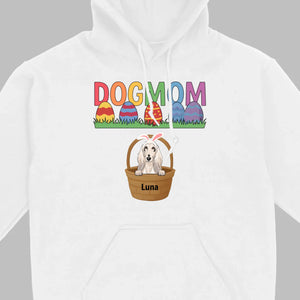 Easter Dog Lover Gift – “DOG MOM” Tee with Rainbow Letters and Eggs - 89Prints