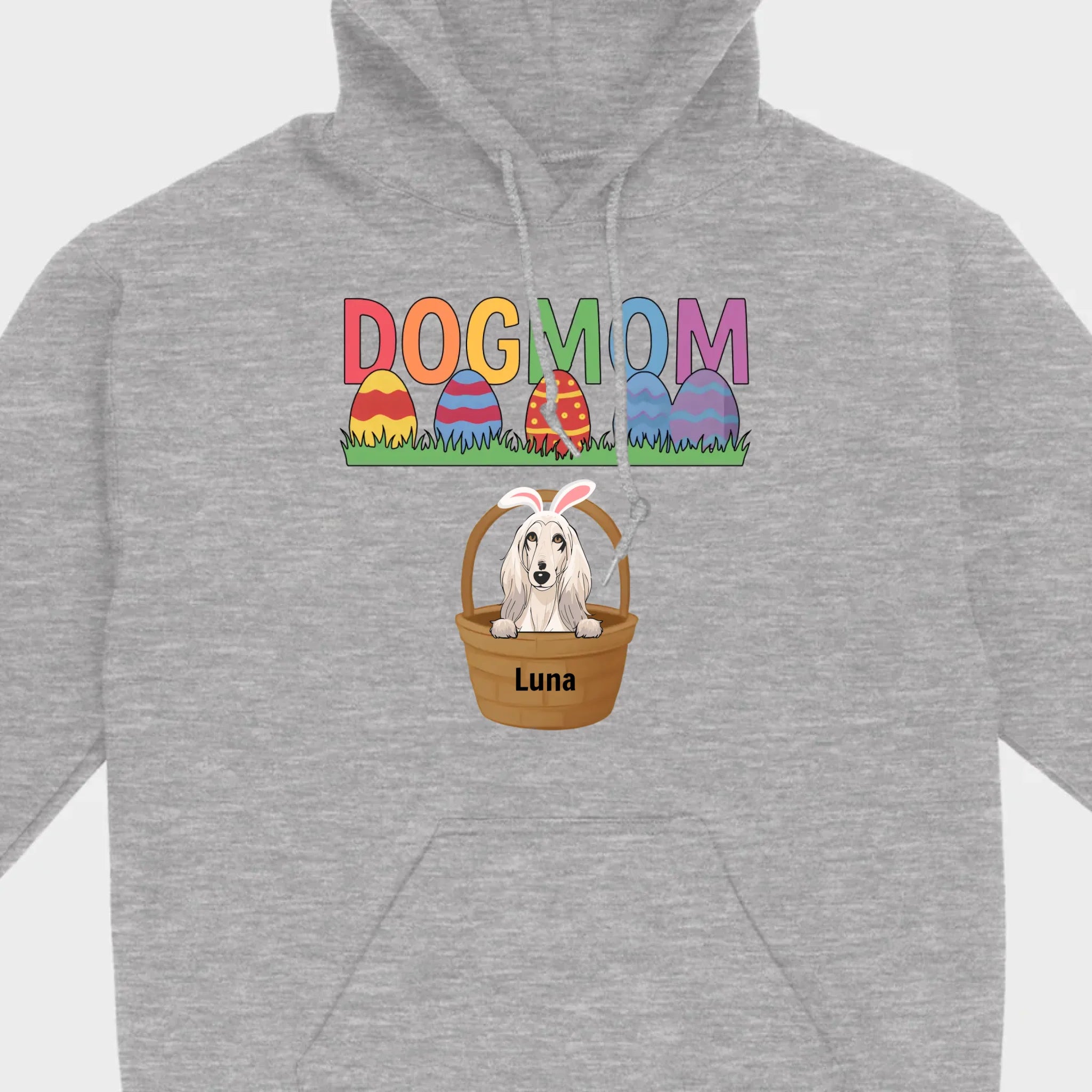 Easter Dog Lover Gift – “DOG MOM” Tee with Rainbow Letters and Eggs - 89Prints