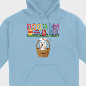 Easter Dog Lover Gift – “DOG MOM” Tee with Rainbow Letters and Eggs - 89Prints