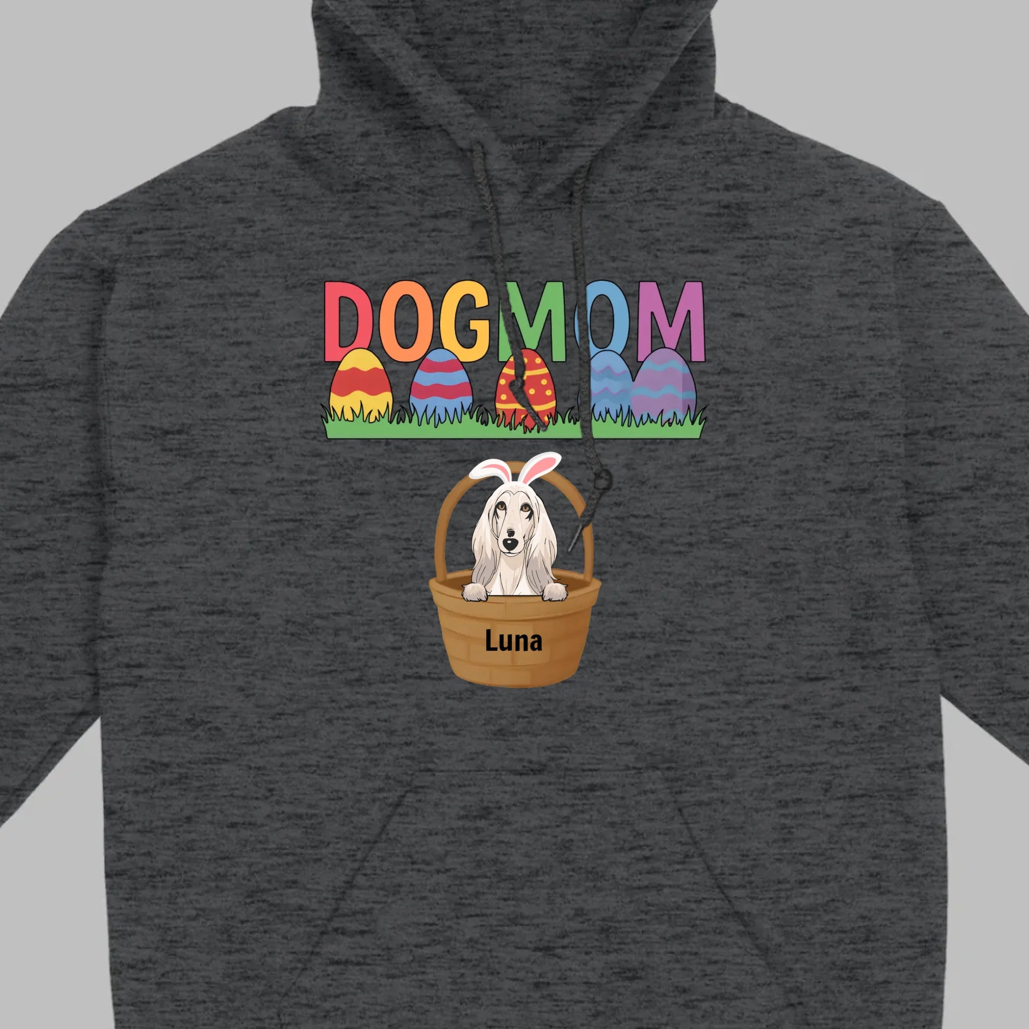 Easter Dog Lover Gift – “DOG MOM” Tee with Rainbow Letters and Eggs - 89Prints