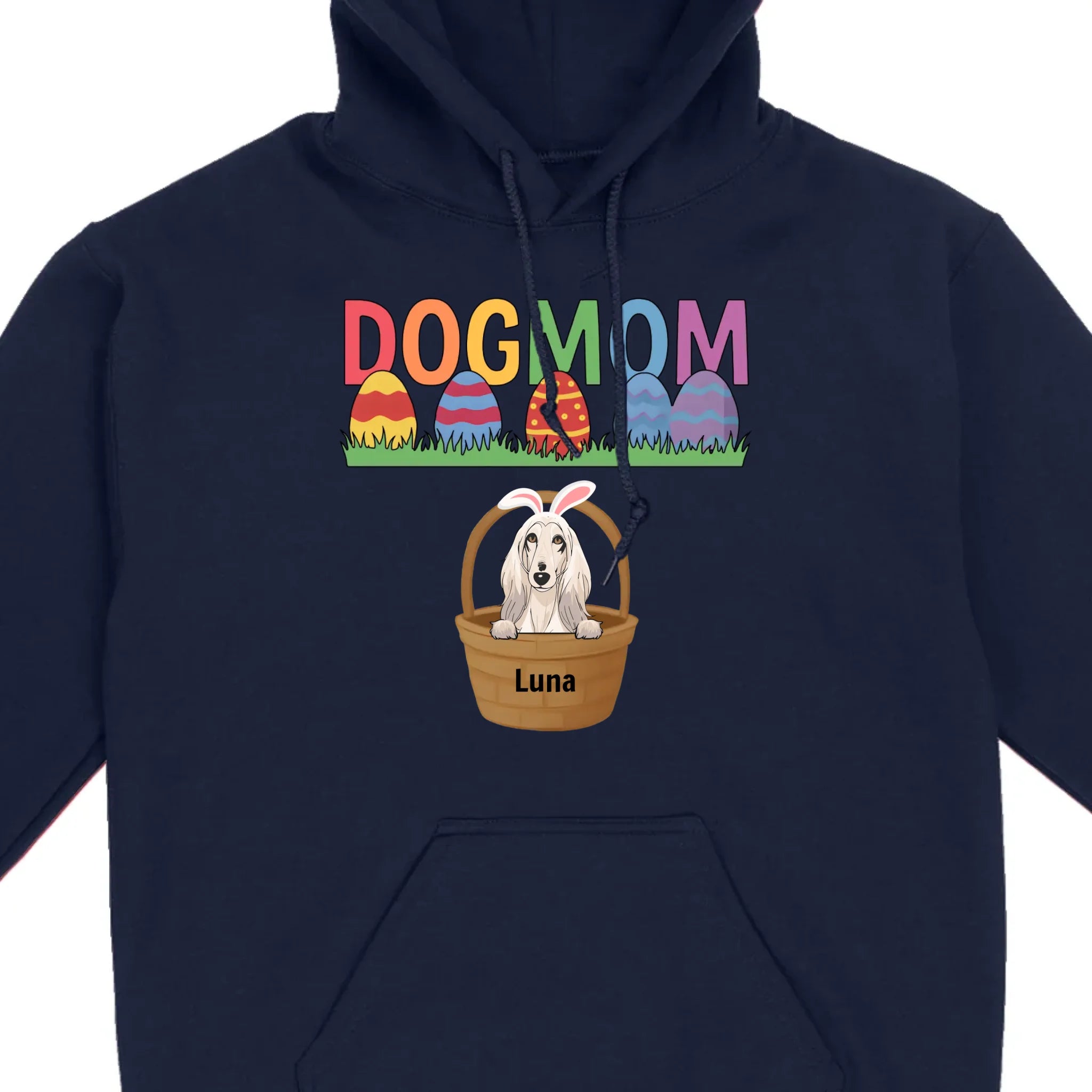 Easter Dog Lover Gift – “DOG MOM” Tee with Rainbow Letters and Eggs - 89Prints