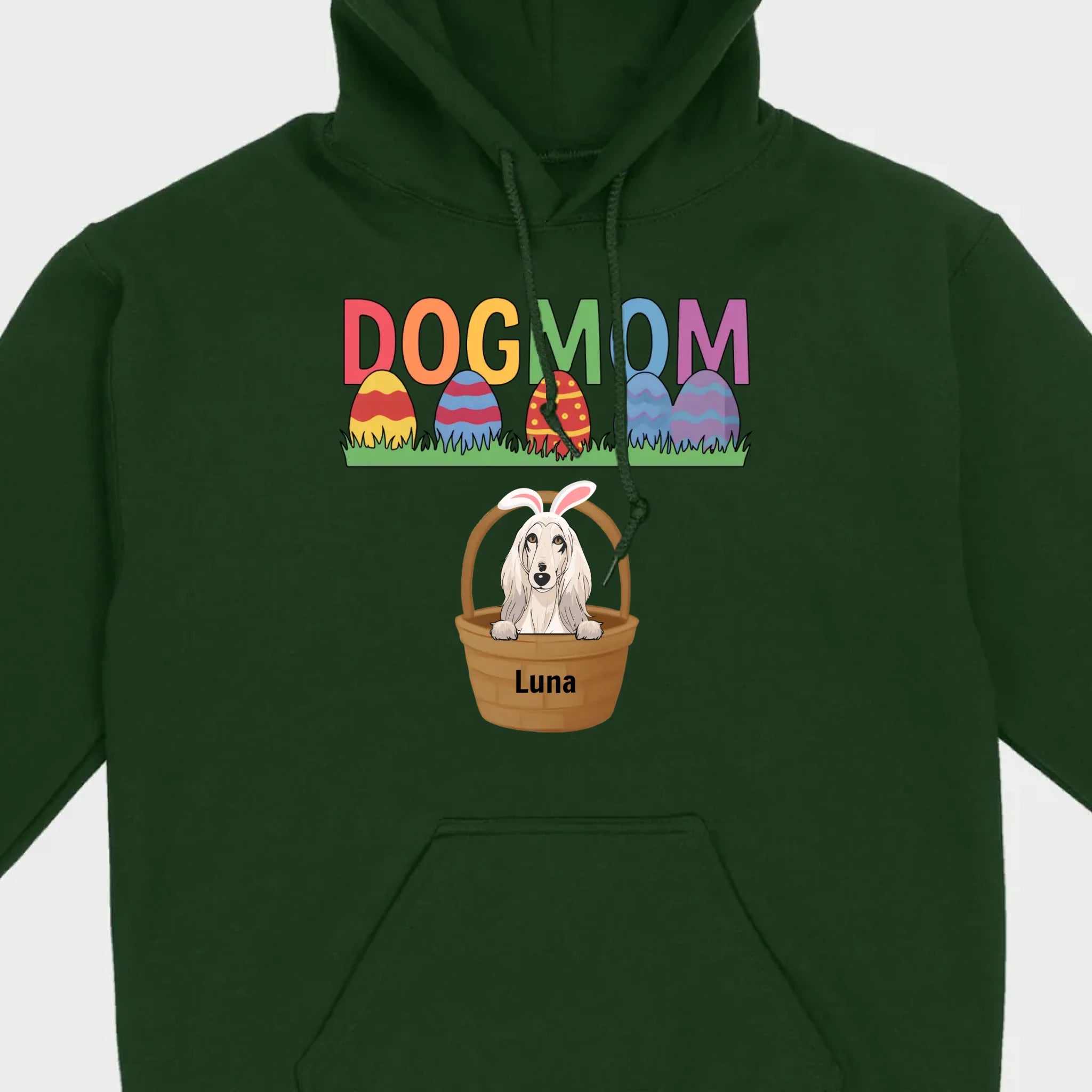 Easter Dog Lover Gift – “DOG MOM” Tee with Rainbow Letters and Eggs - 89Prints