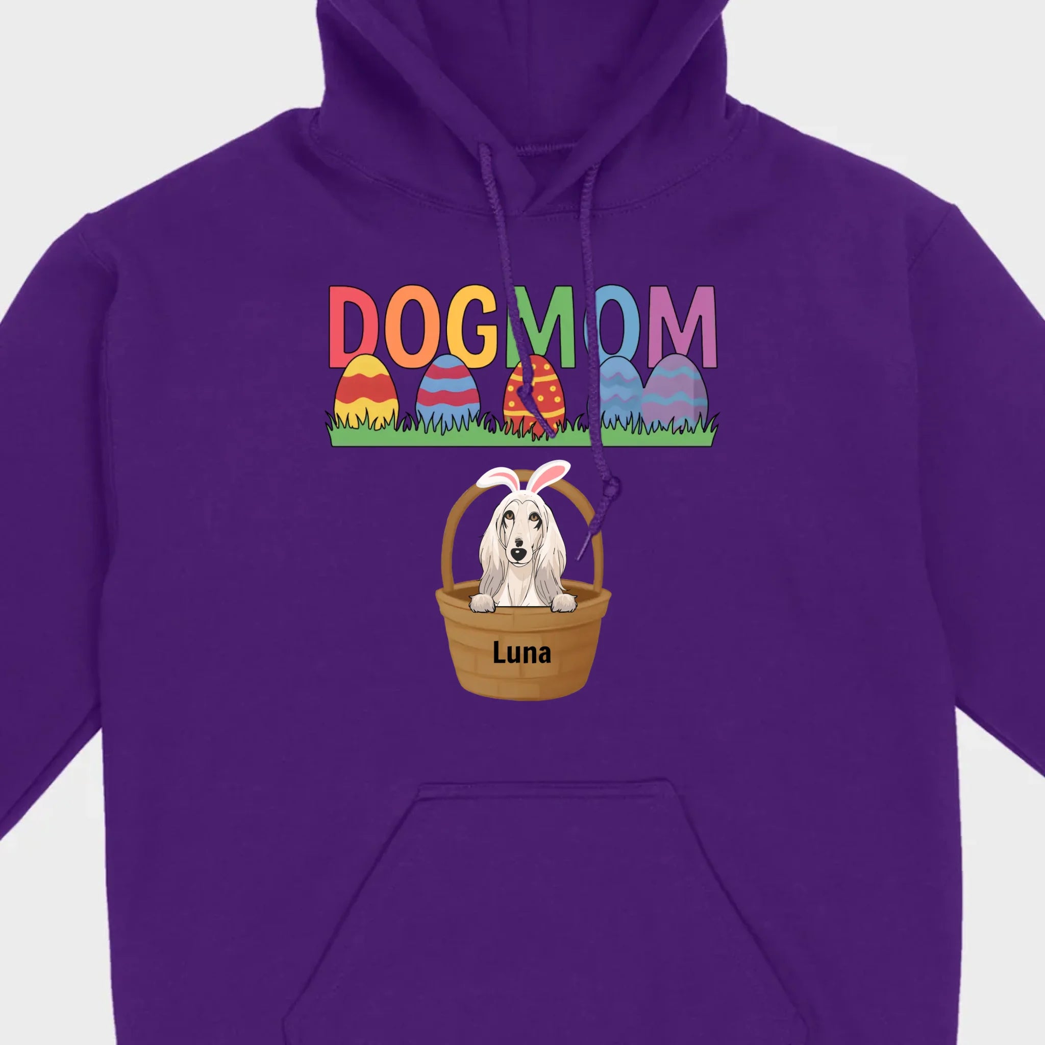 Easter Dog Lover Gift – “DOG MOM” Tee with Rainbow Letters and Eggs - 89Prints