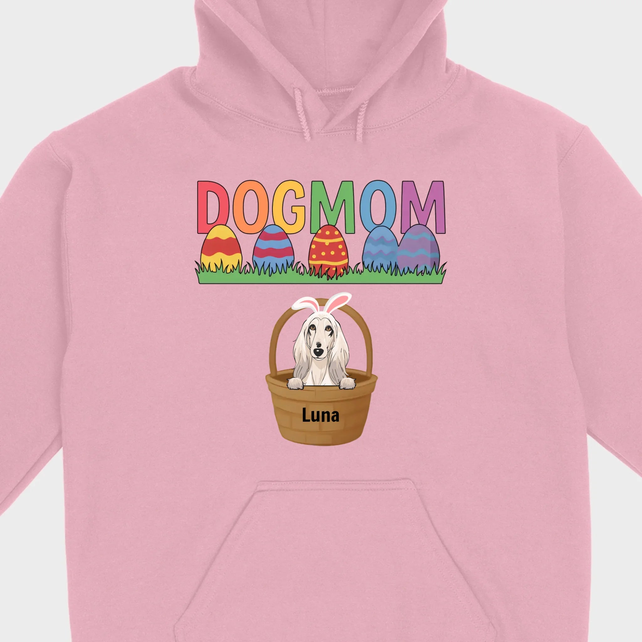 Easter Dog Lover Gift – “DOG MOM” Tee with Rainbow Letters and Eggs - 89Prints