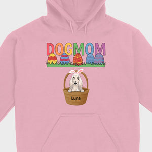 Easter Dog Lover Gift – “DOG MOM” Tee with Rainbow Letters and Eggs - 89Prints