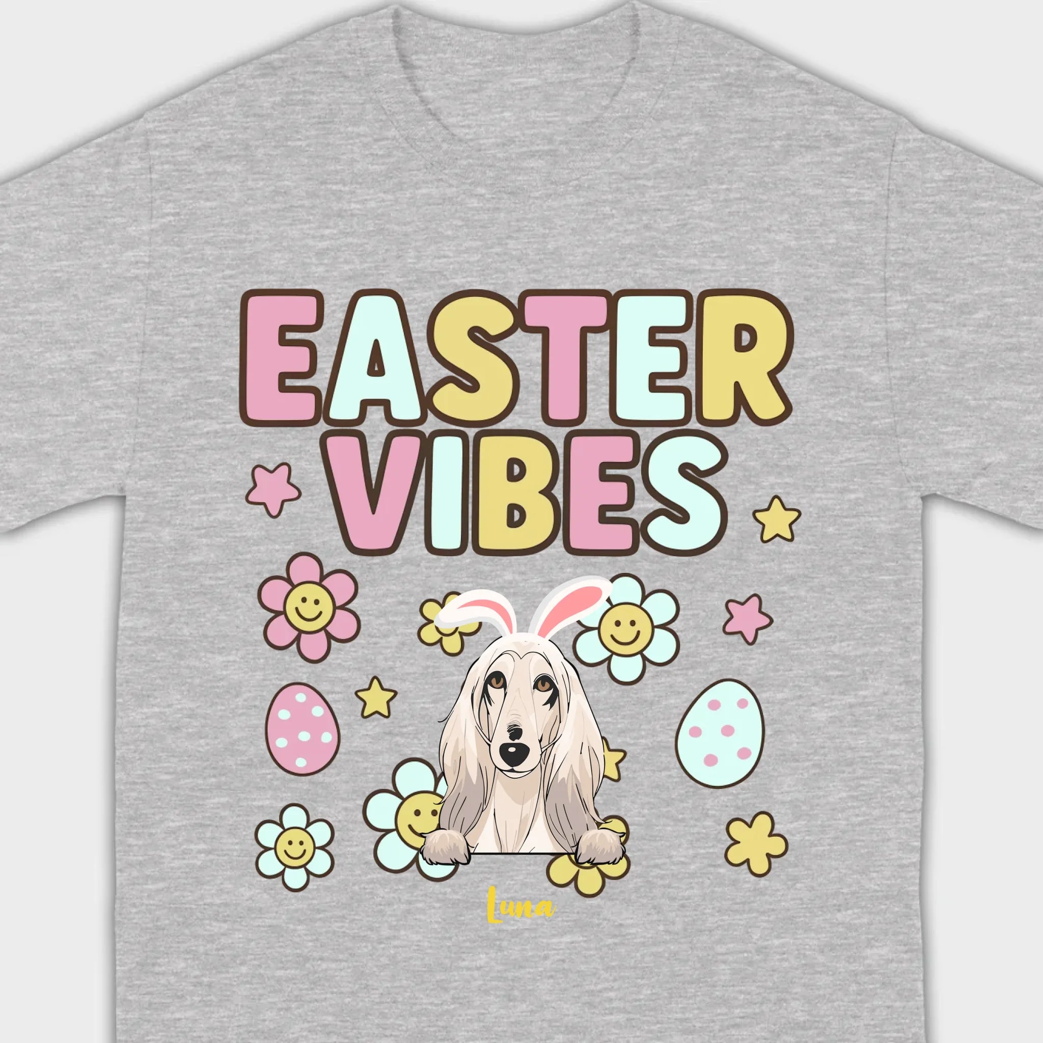 Custom Dog T-Shirt – Easter Vibes Graphic with Pet Name - 89Prints