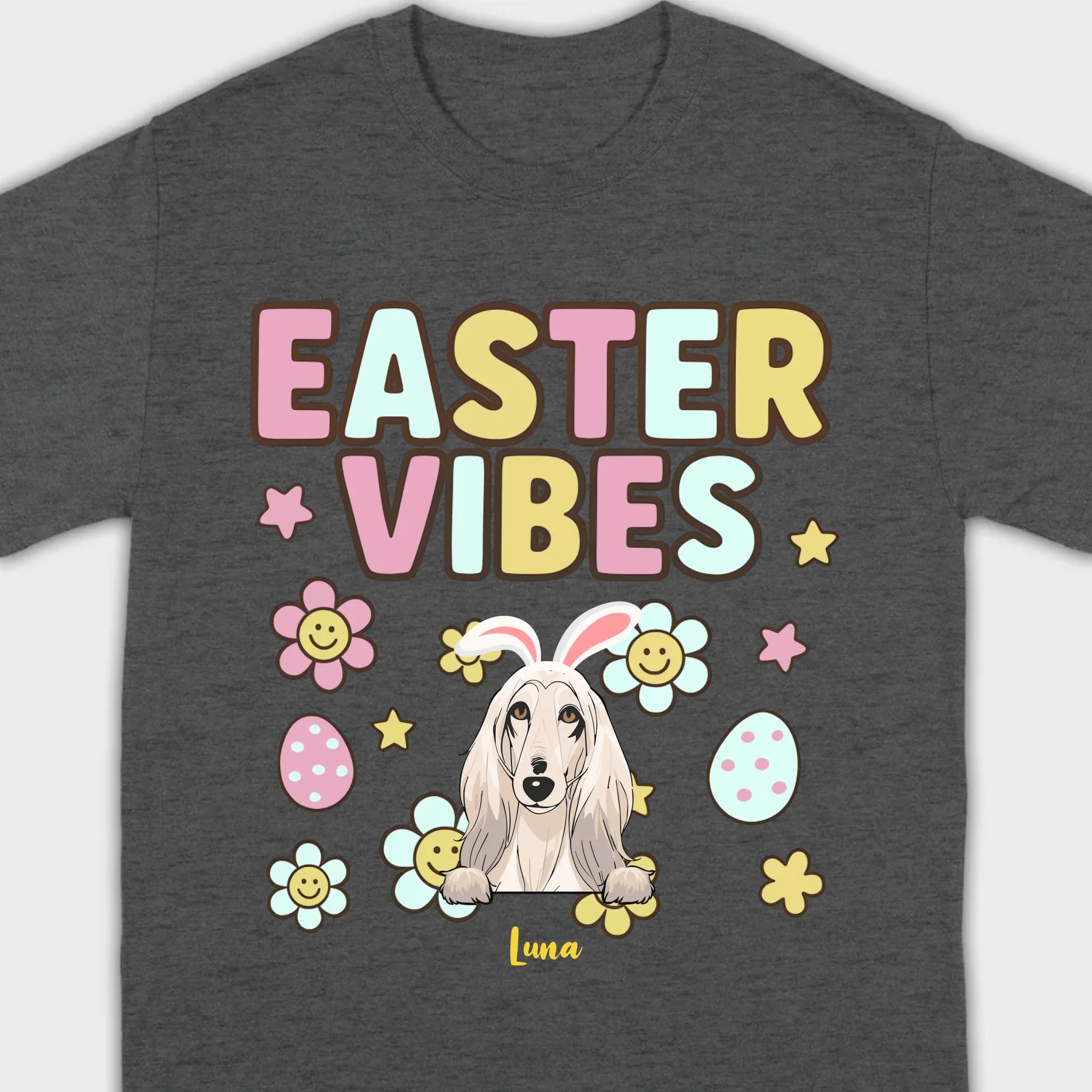 Custom Dog T-Shirt – Easter Vibes Graphic with Pet Name - 89Prints