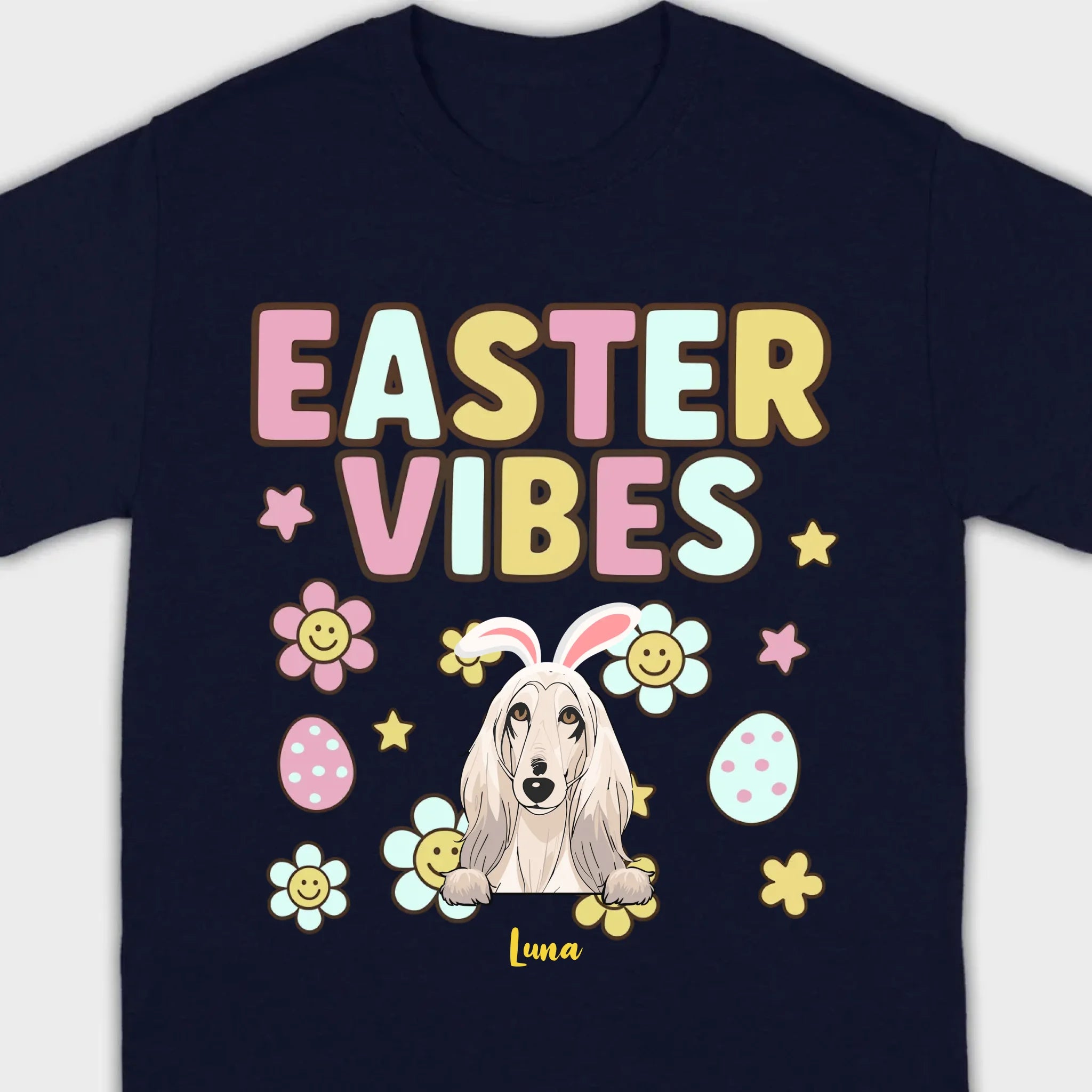 Custom Dog T-Shirt – Easter Vibes Graphic with Pet Name - 89Prints
