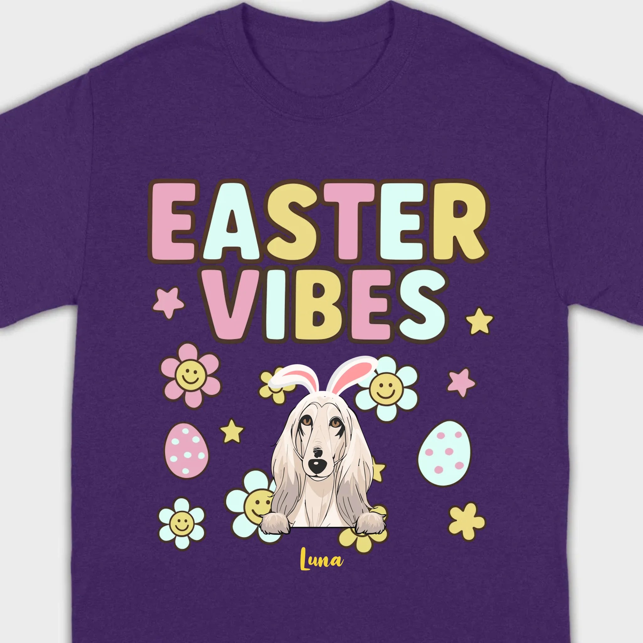 Custom Dog T-Shirt – Easter Vibes Graphic with Pet Name - 89Prints