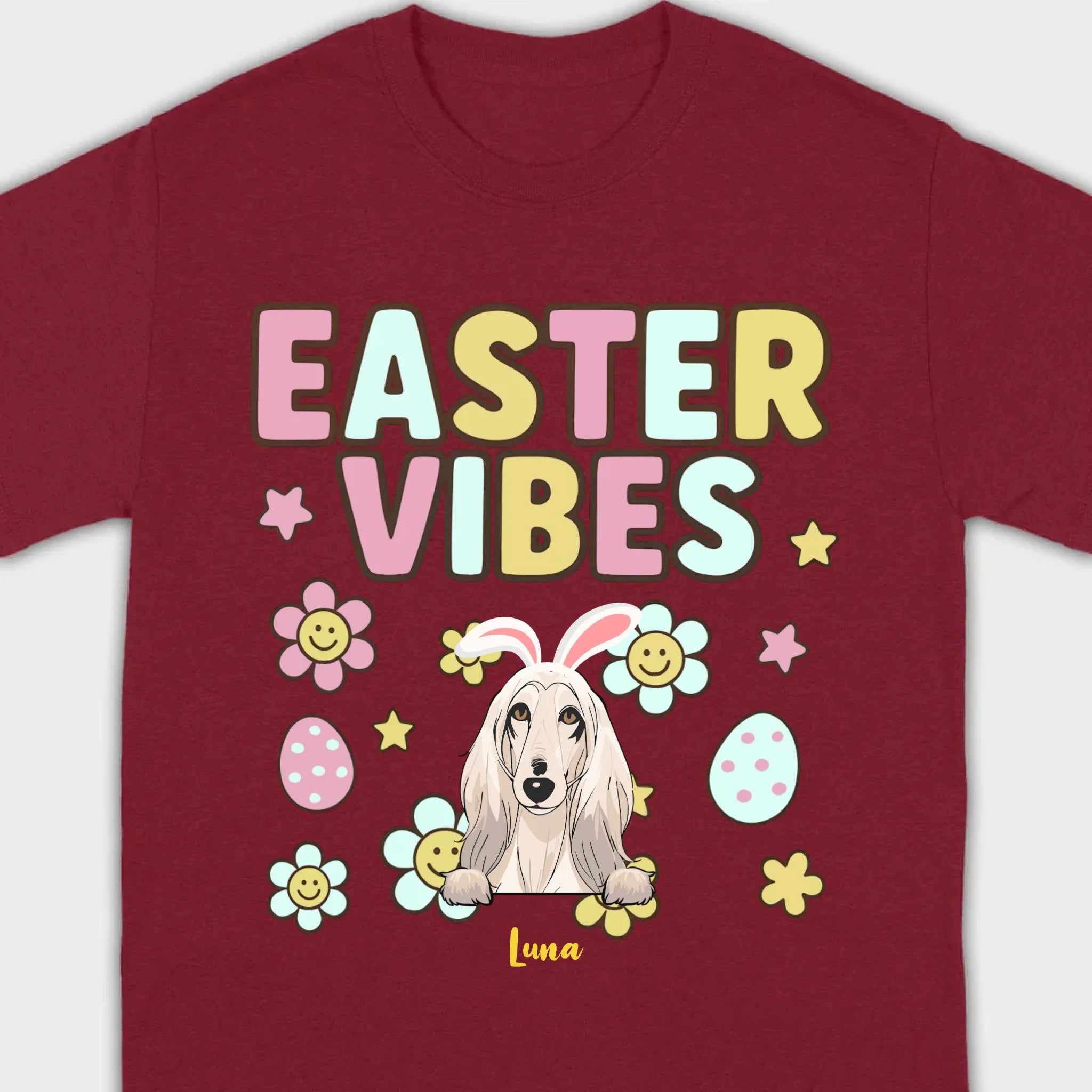 Custom Dog T-Shirt – Easter Vibes Graphic with Pet Name - 89Prints