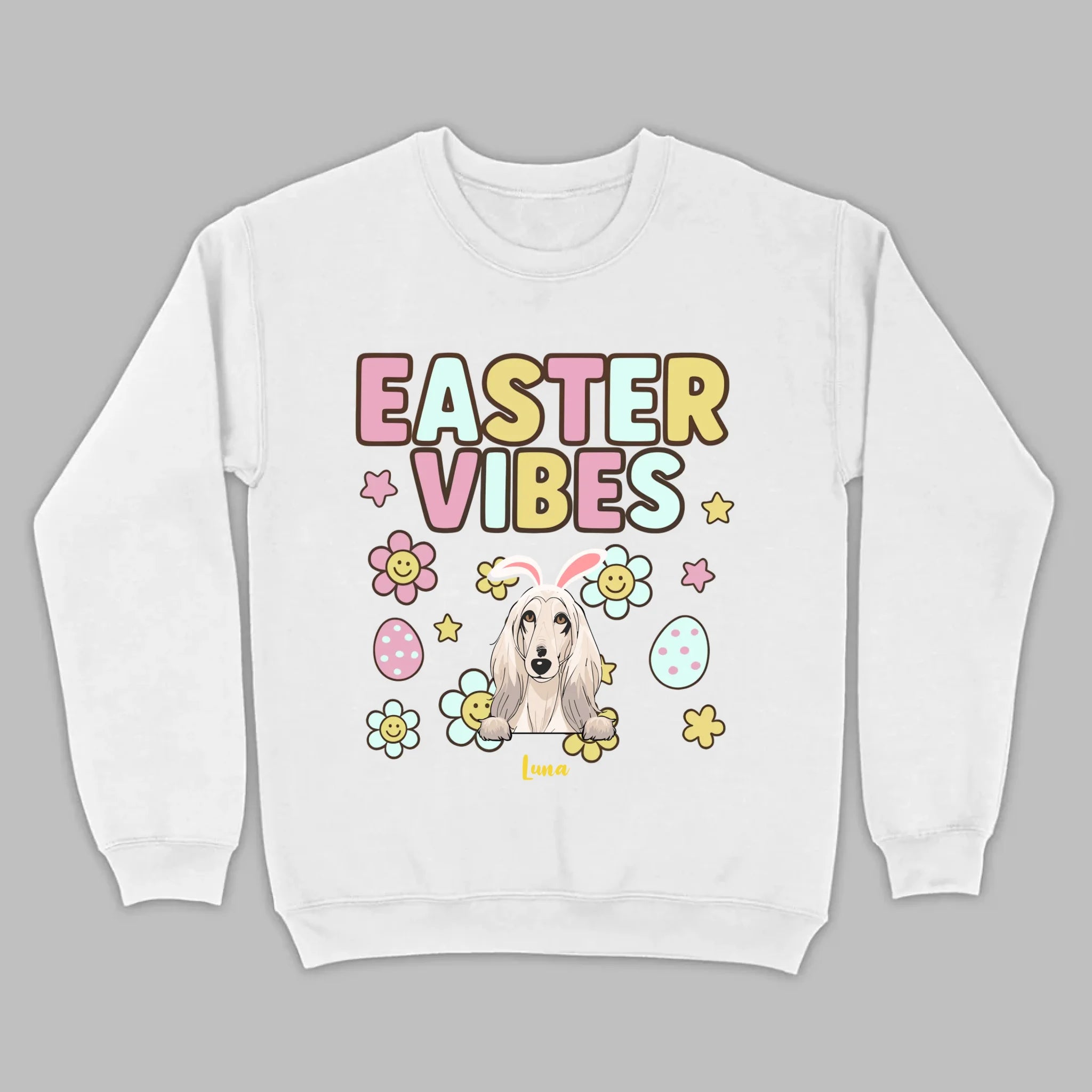 Custom Dog T-Shirt – Easter Vibes Graphic with Pet Name - 89Prints