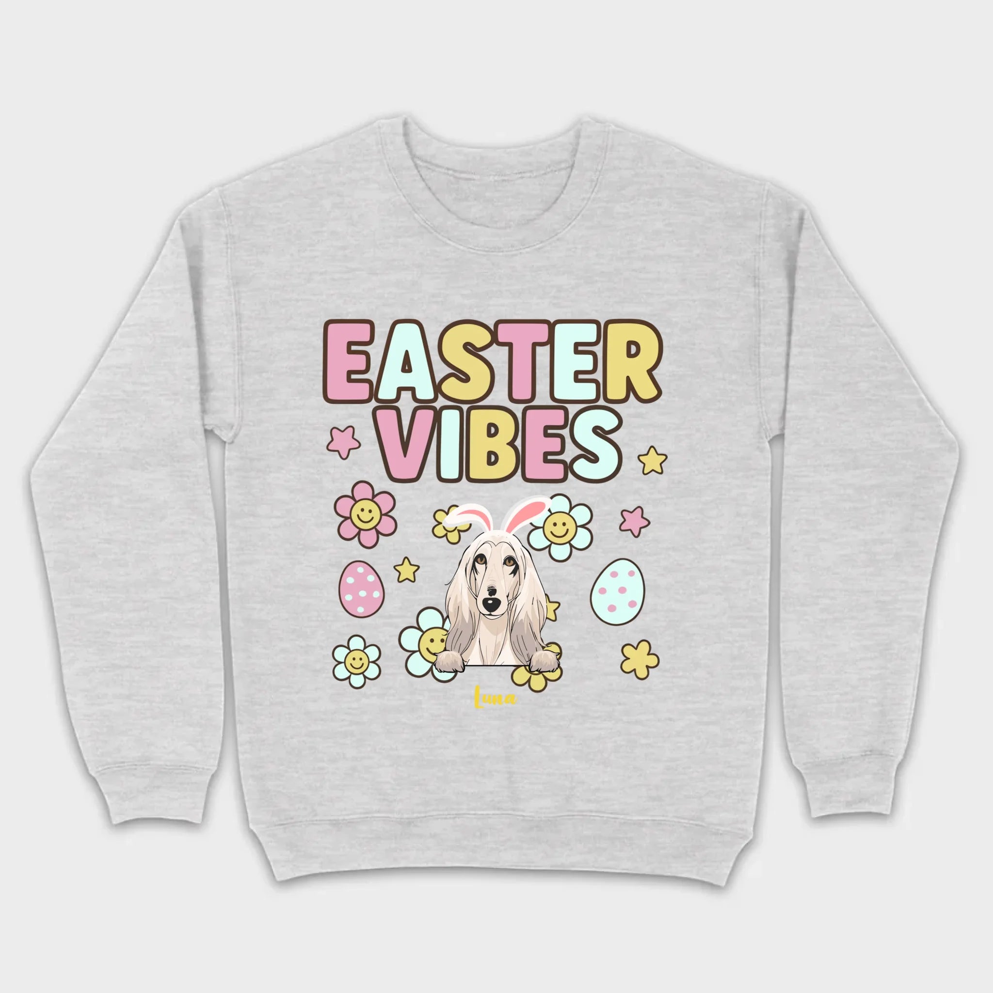 Custom Dog T-Shirt – Easter Vibes Graphic with Pet Name - 89Prints