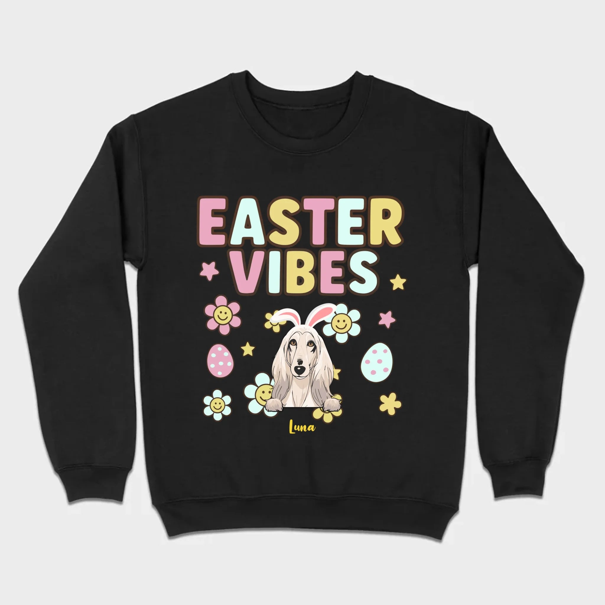 Custom Dog T-Shirt – Easter Vibes Graphic with Pet Name - 89Prints