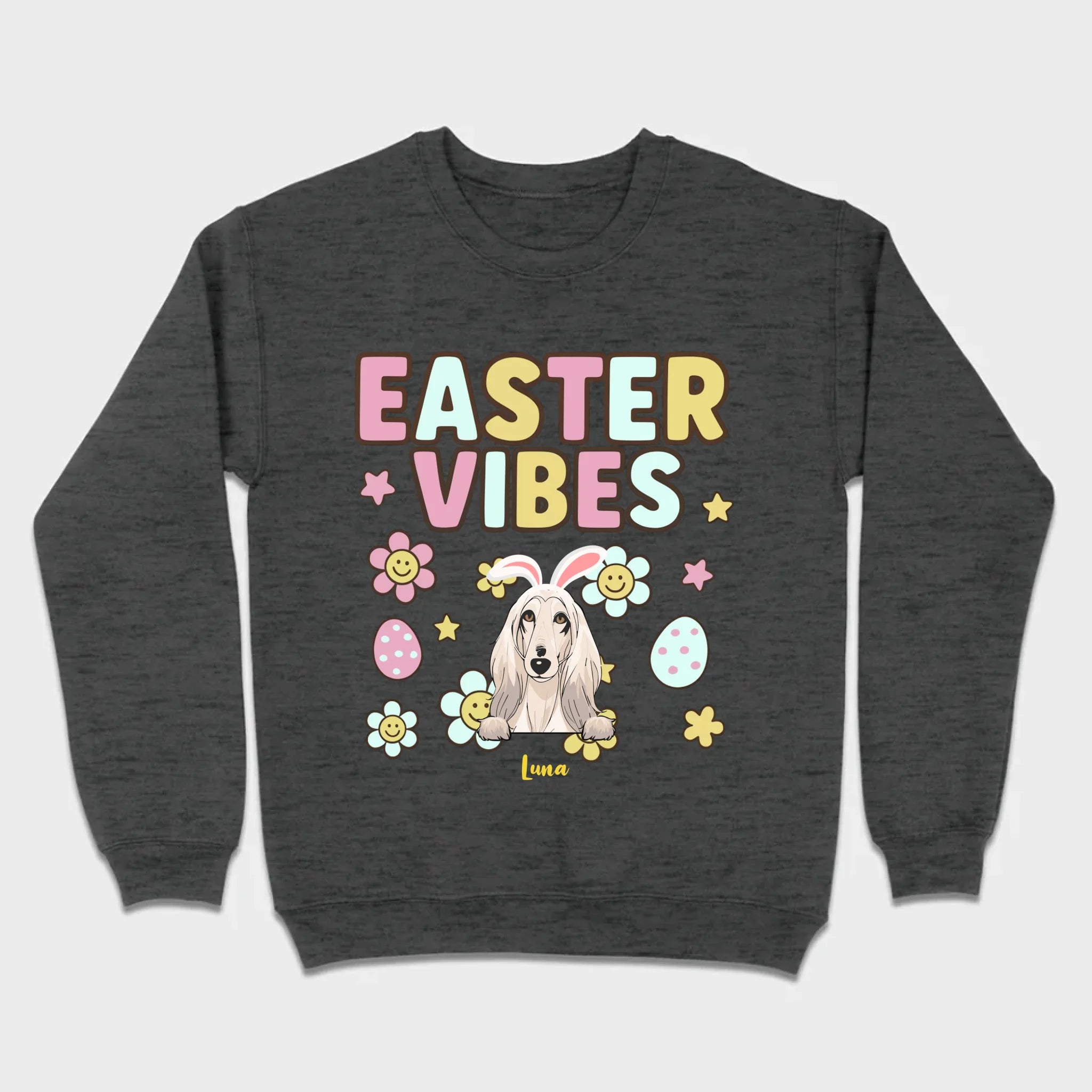 Custom Dog T-Shirt – Easter Vibes Graphic with Pet Name - 89Prints