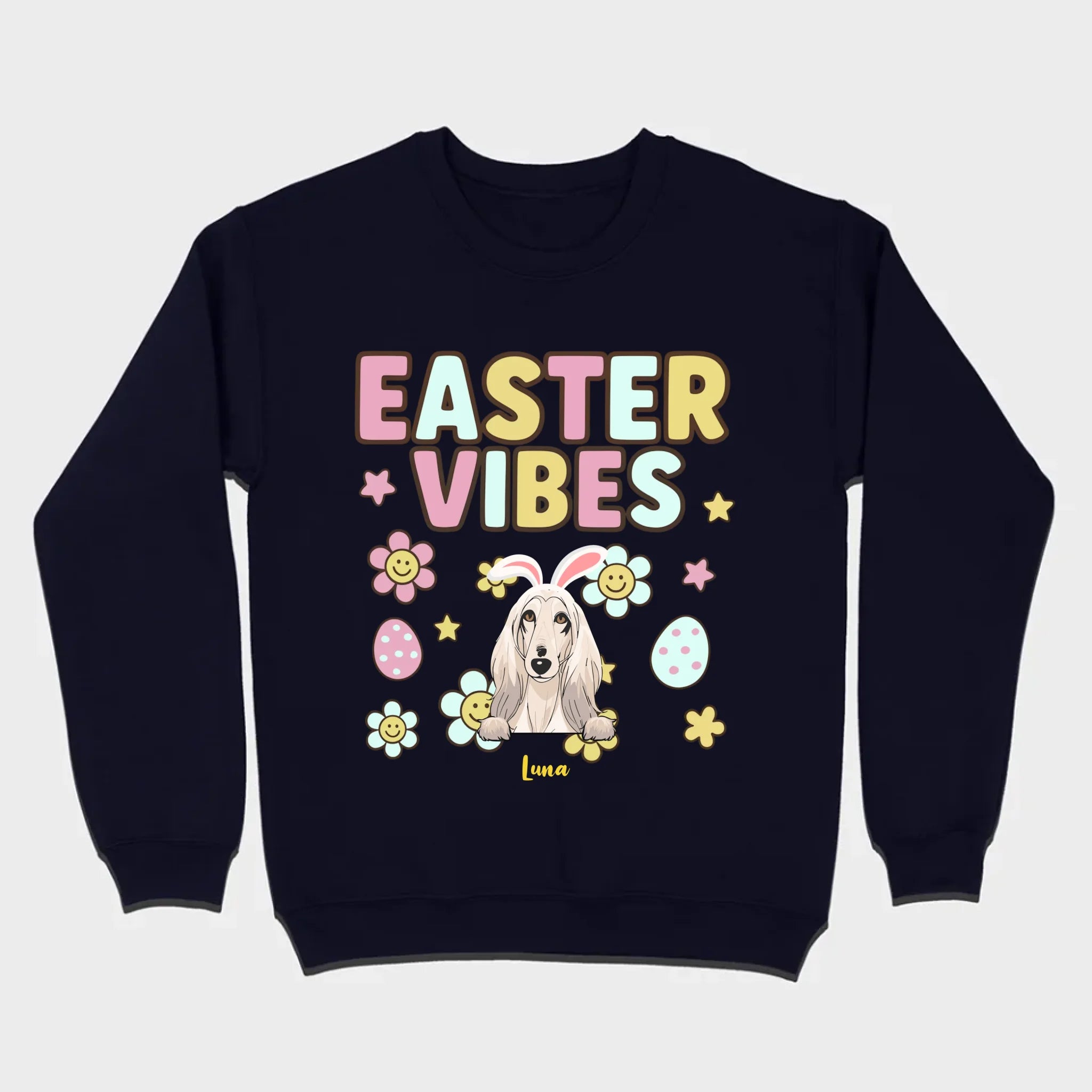 Custom Dog T-Shirt – Easter Vibes Graphic with Pet Name - 89Prints