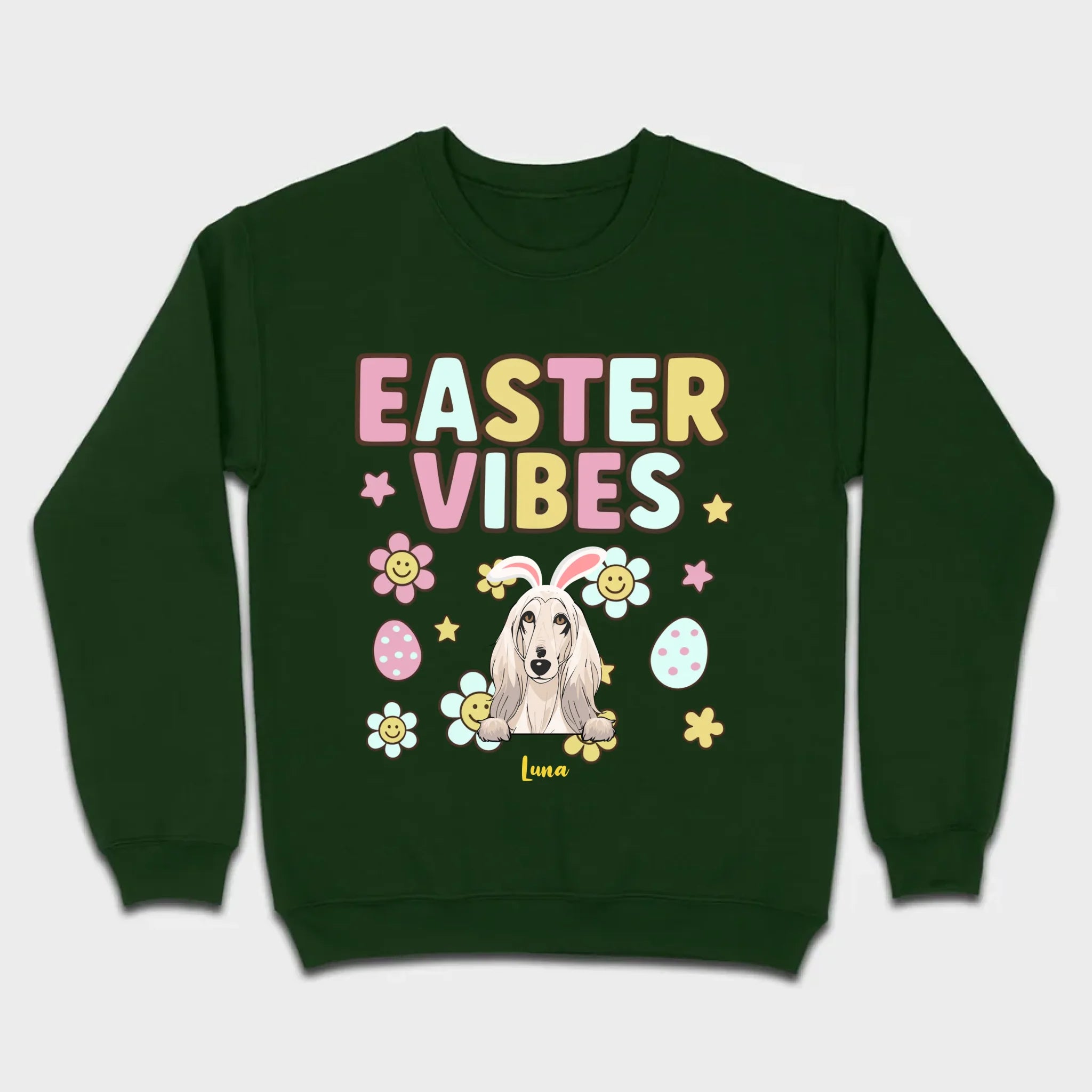 Custom Dog T-Shirt – Easter Vibes Graphic with Pet Name - 89Prints