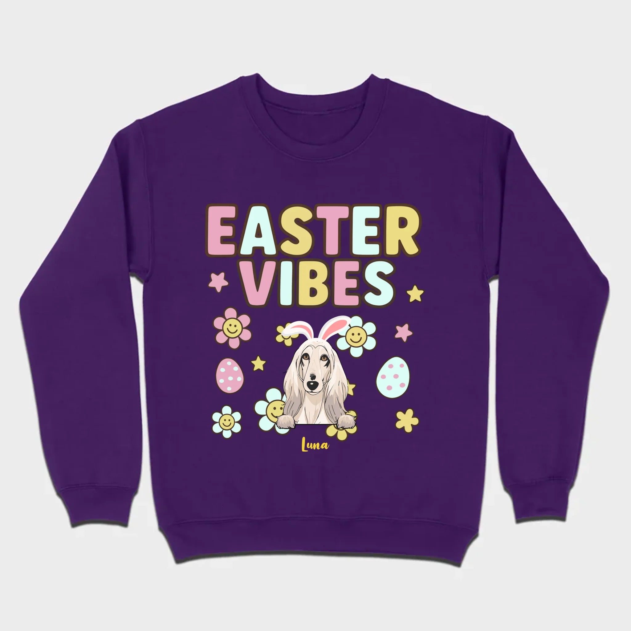 Custom Dog T-Shirt – Easter Vibes Graphic with Pet Name - 89Prints