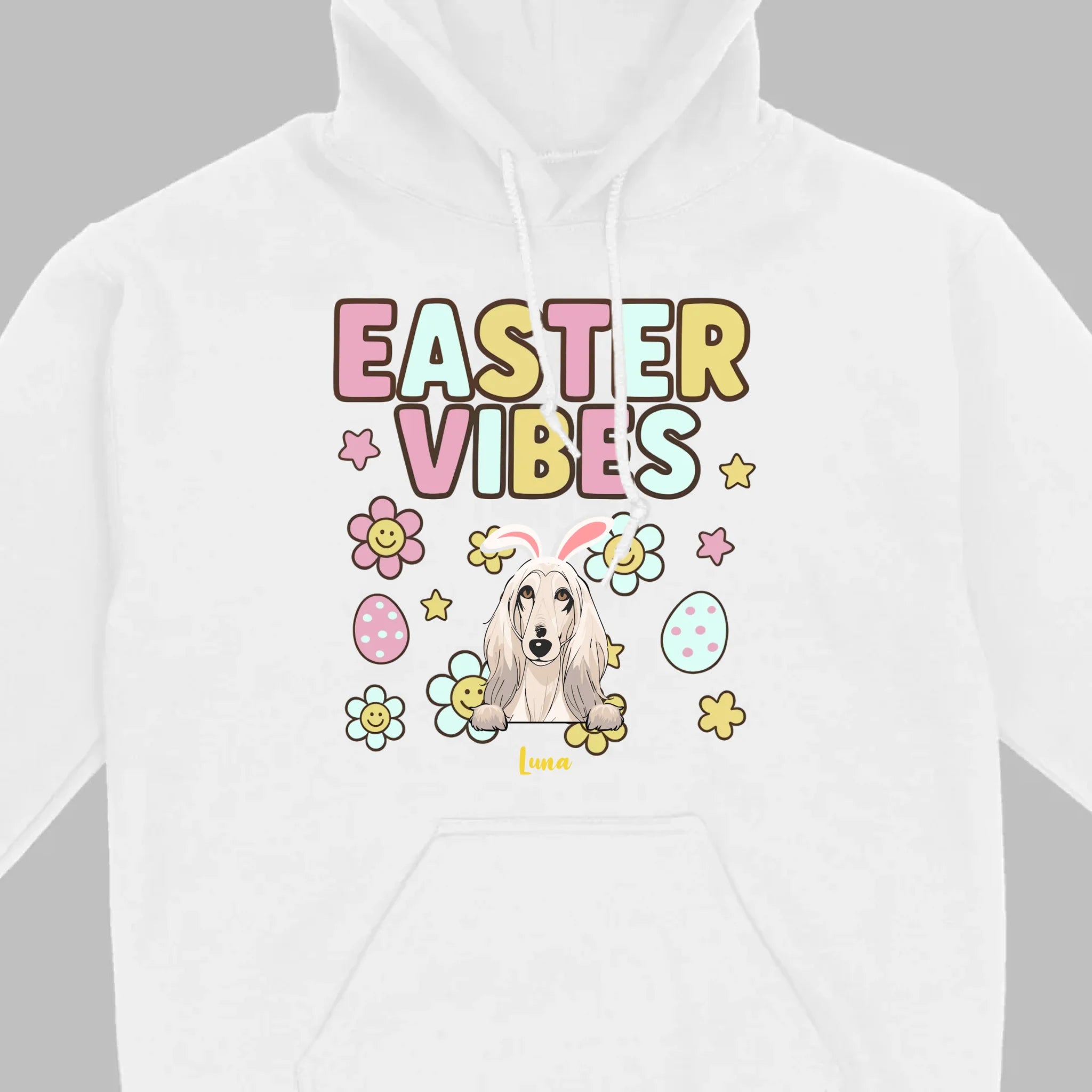 Custom Dog T-Shirt – Easter Vibes Graphic with Pet Name - 89Prints