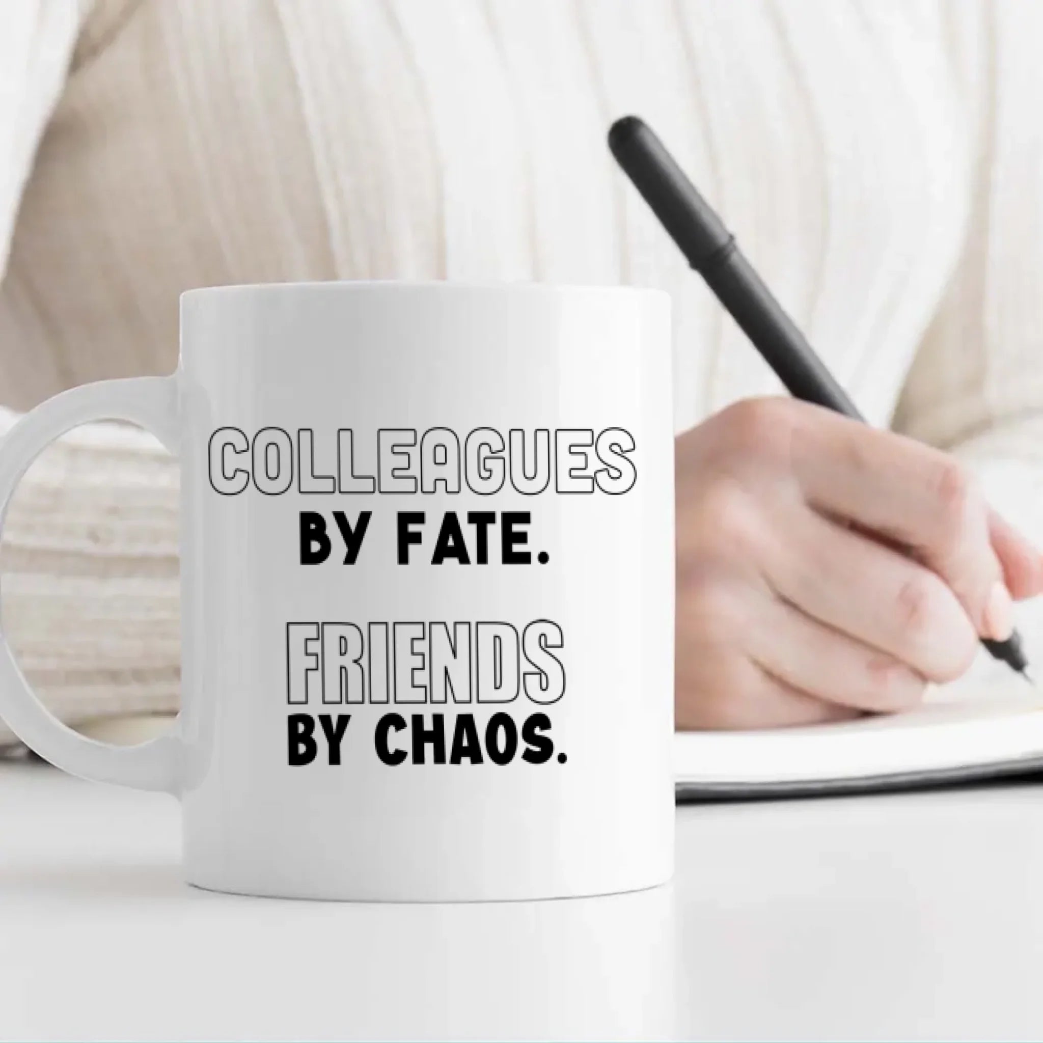 Retirement Mug Gift “Colleagues by Fate, Friends by Chaos” Wishing Happiness and Joy - 89Prints