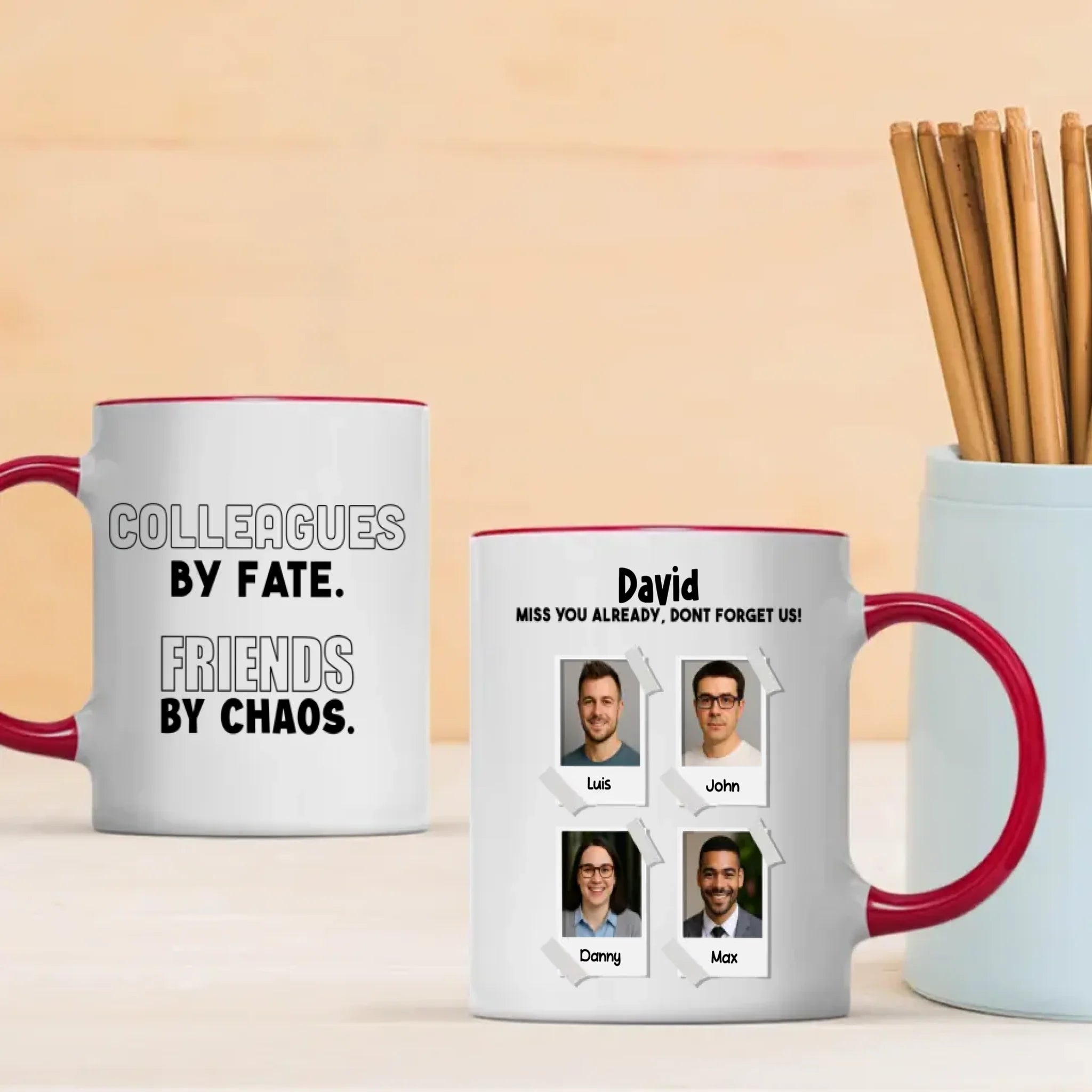 Retirement Mug Gift “Colleagues by Fate, Friends by Chaos” Wishing Happiness and Joy - 89Prints