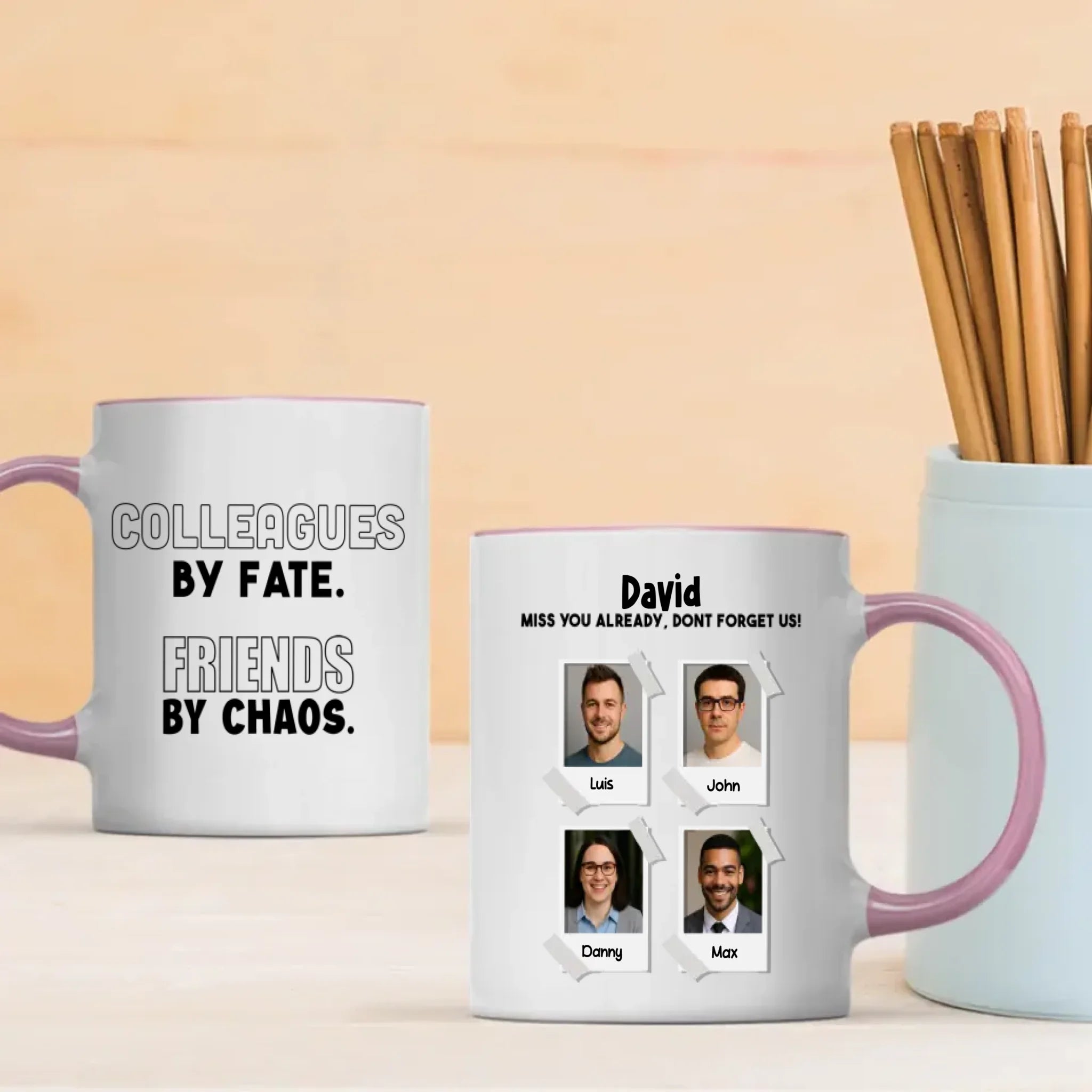 Retirement Mug Gift “Colleagues by Fate, Friends by Chaos” Wishing Happiness and Joy - 89Prints